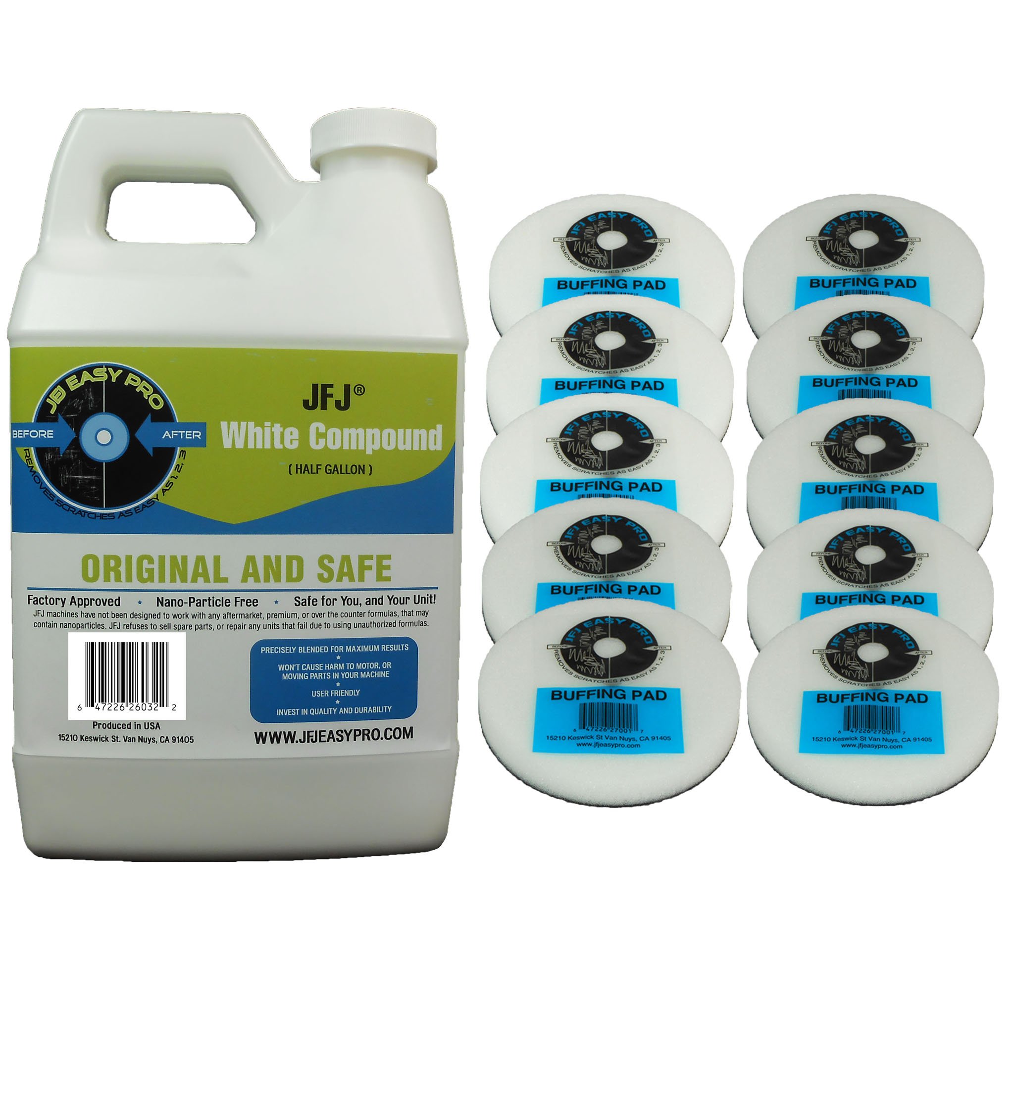 JFJ Polish Compound #2 White Half Gallon with 10 Easy Pro Buffing Pads