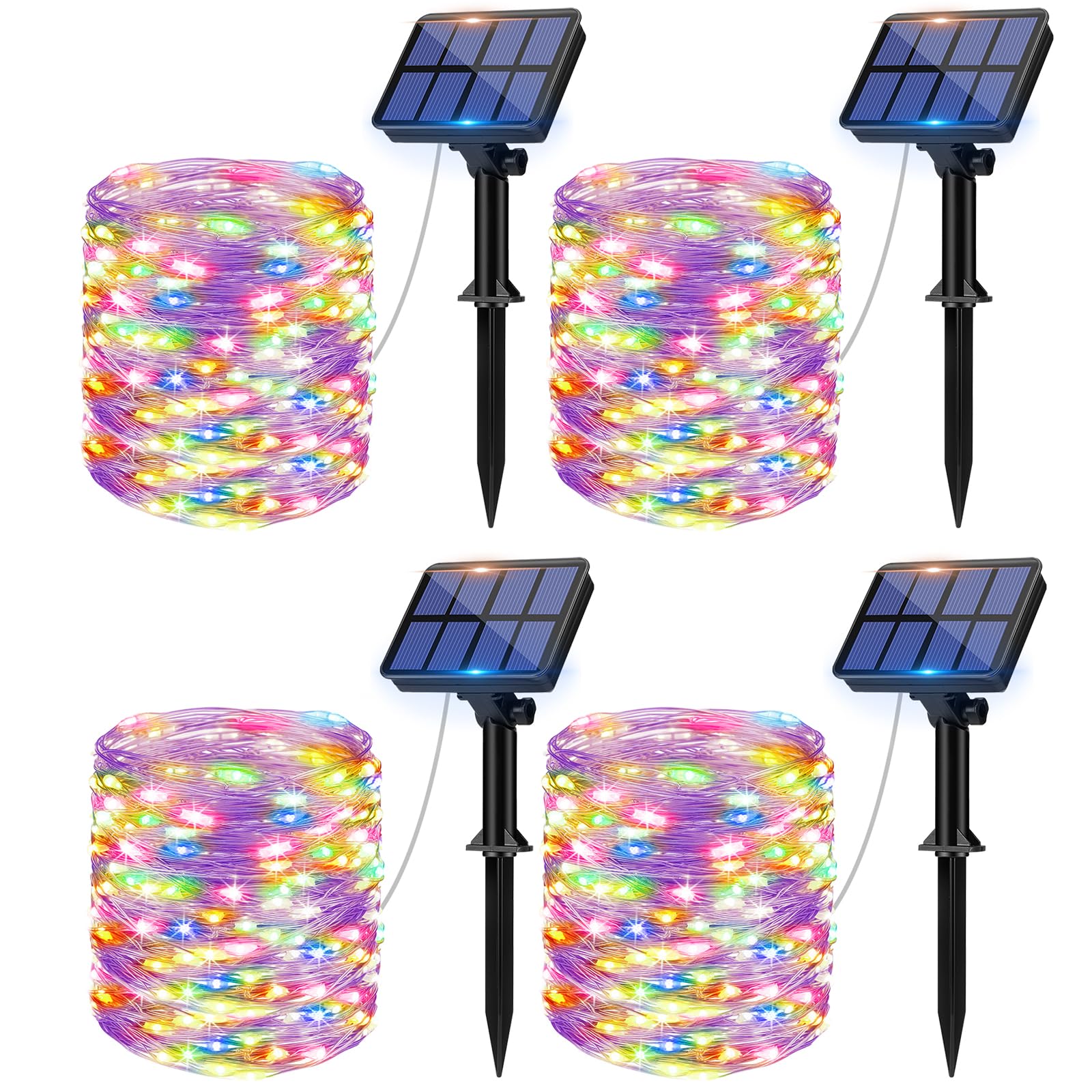 litogo [4 Stück Solar Lichterkette Aussen, 12M 120Led Lichterkette Solarlichterkette für Außen Wasserdicht KupferDraht Outdoor lichterkette Deko Draußen 8 Modus für Balkon, Weihnachten Bunt
