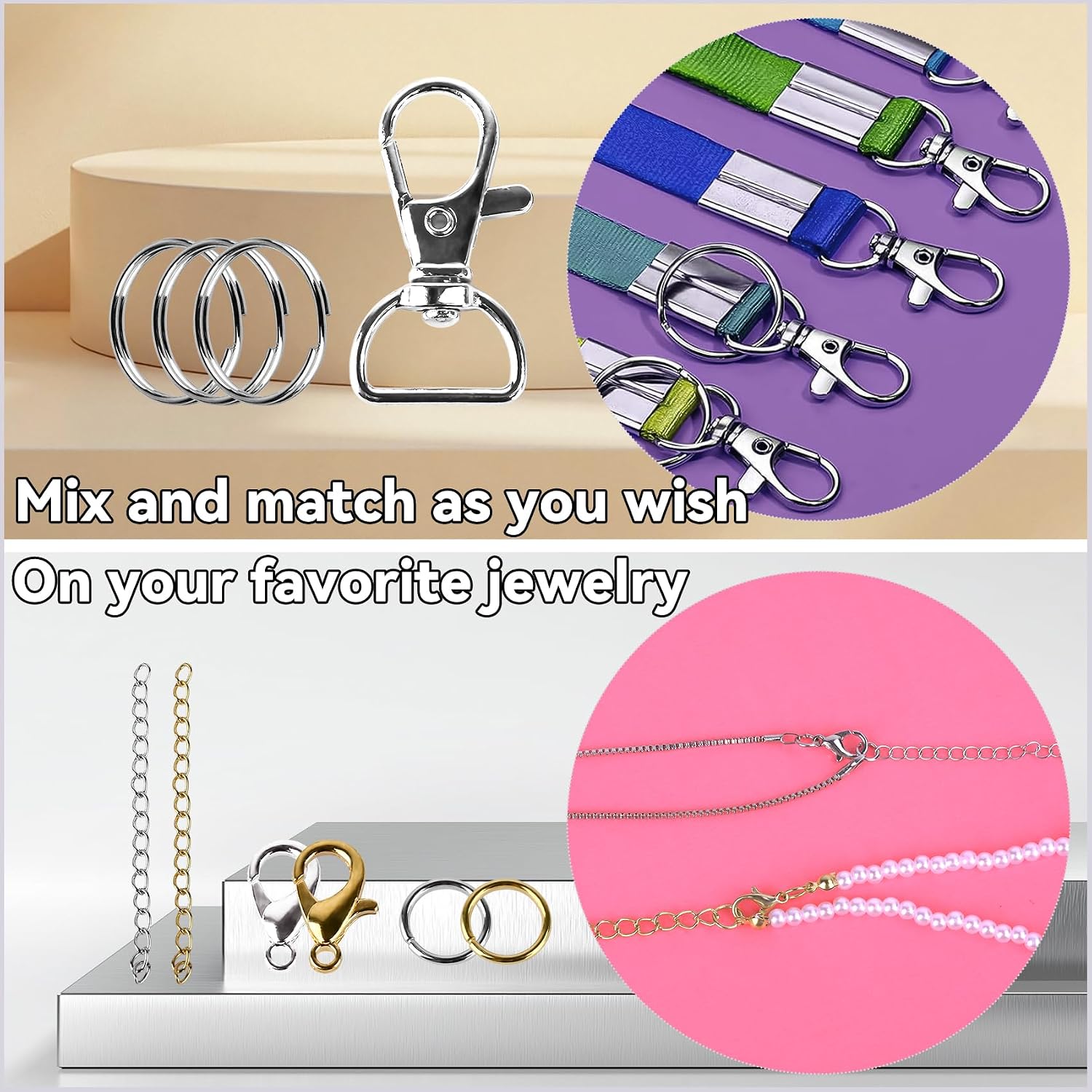 Prdingfy 579PCS Keychain Making Kit, Key Chain Supplies Including Keychain Clip, Key Rings, Lobster Claw Clasps, Jump Rings, Extender Chain,Pliers for Key Chain Making and Jewelry Making(Gold&Silver)