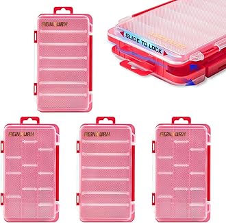 Geinxurn Portable Fishing Tackle Box Organizer, 4Pieces Red Plastic Storage Case with Customizable Dividers for Fishing Lures Hooks Baits, Small Parts & DIY Tools, Transparent Lid Tackle Tray