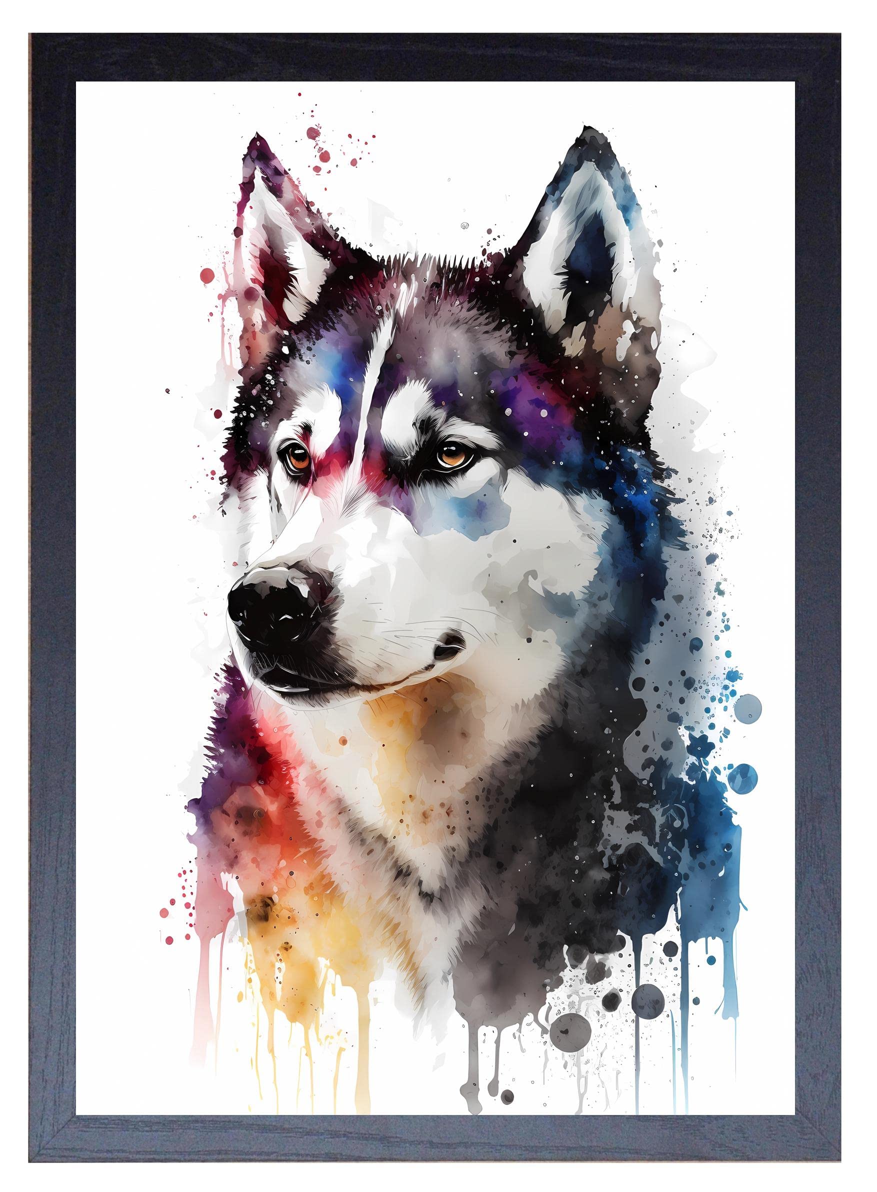 Beauitiful vivid fine art print of a Siberian Husky painting (picture 1) Print size 29.7cm x 21cm