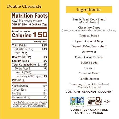 Miniatura 3 de Simple Mills Galletas crujientes de harina de almendras doble chip de chocolate sin gluten vegano bocadillos saludables hechos con aceite de coco