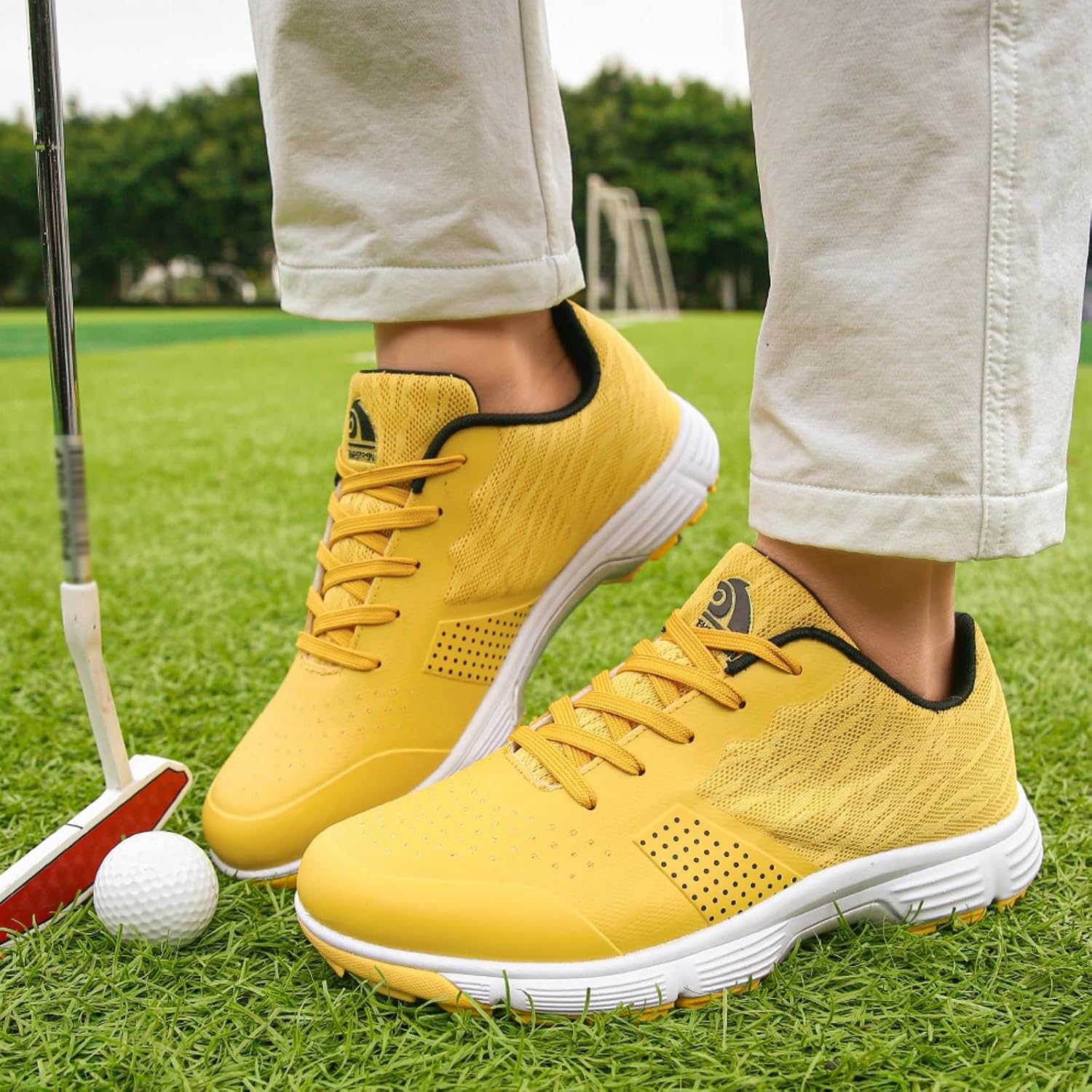 Men's Spiked Golf Shoes Waterproof Breathable Non-Slip Golf Footwear with Arch Support for Course Sports