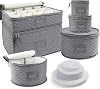 LotFancy Stemware Storage Containers, 2-Pack, Deluxe Quilted Storage Case with Dividers for 24 - Wine Glasses, Champagne Flutes, Glassware, Drinkware Storage Box Chest, 15.5x12.5x 10, Gray