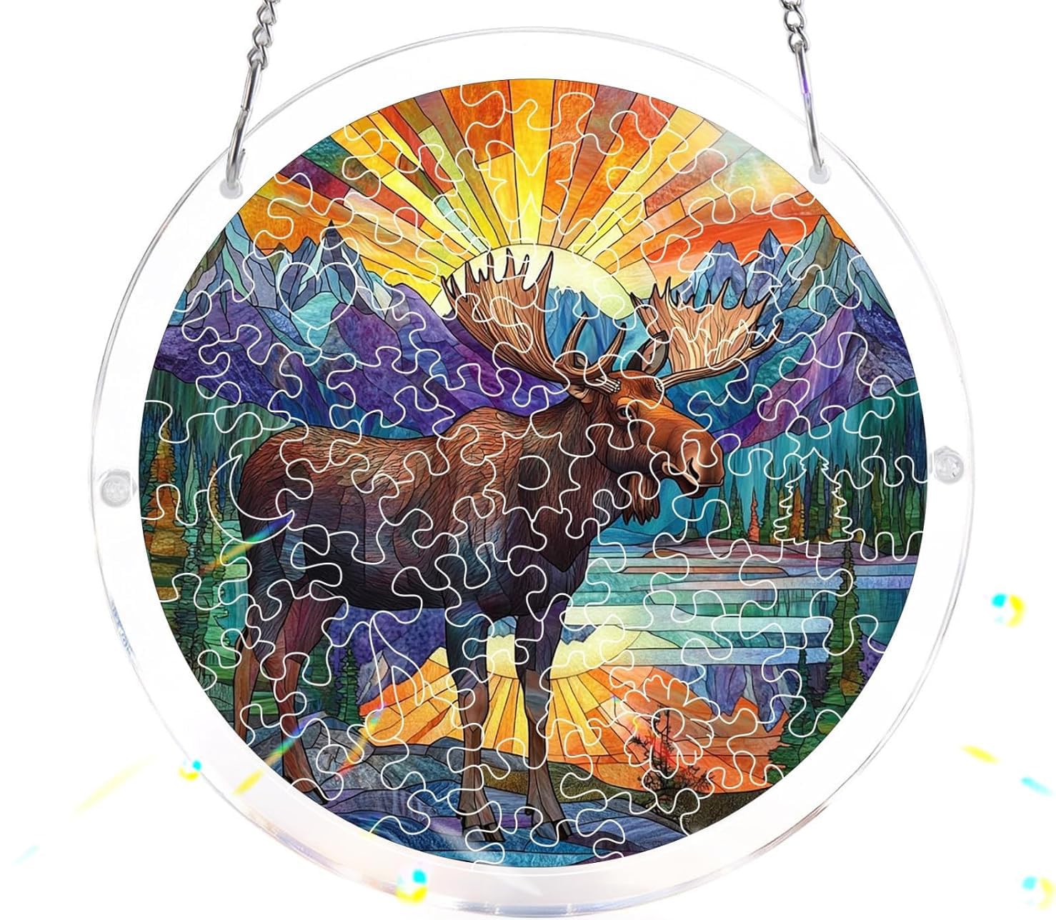 Moose Acrylic Jigsaw Puzzles Suncatcher, 8.9 Inch Window Hanging Suncatcher Acrylic Puzzle, DIY Home Decor Art Gift