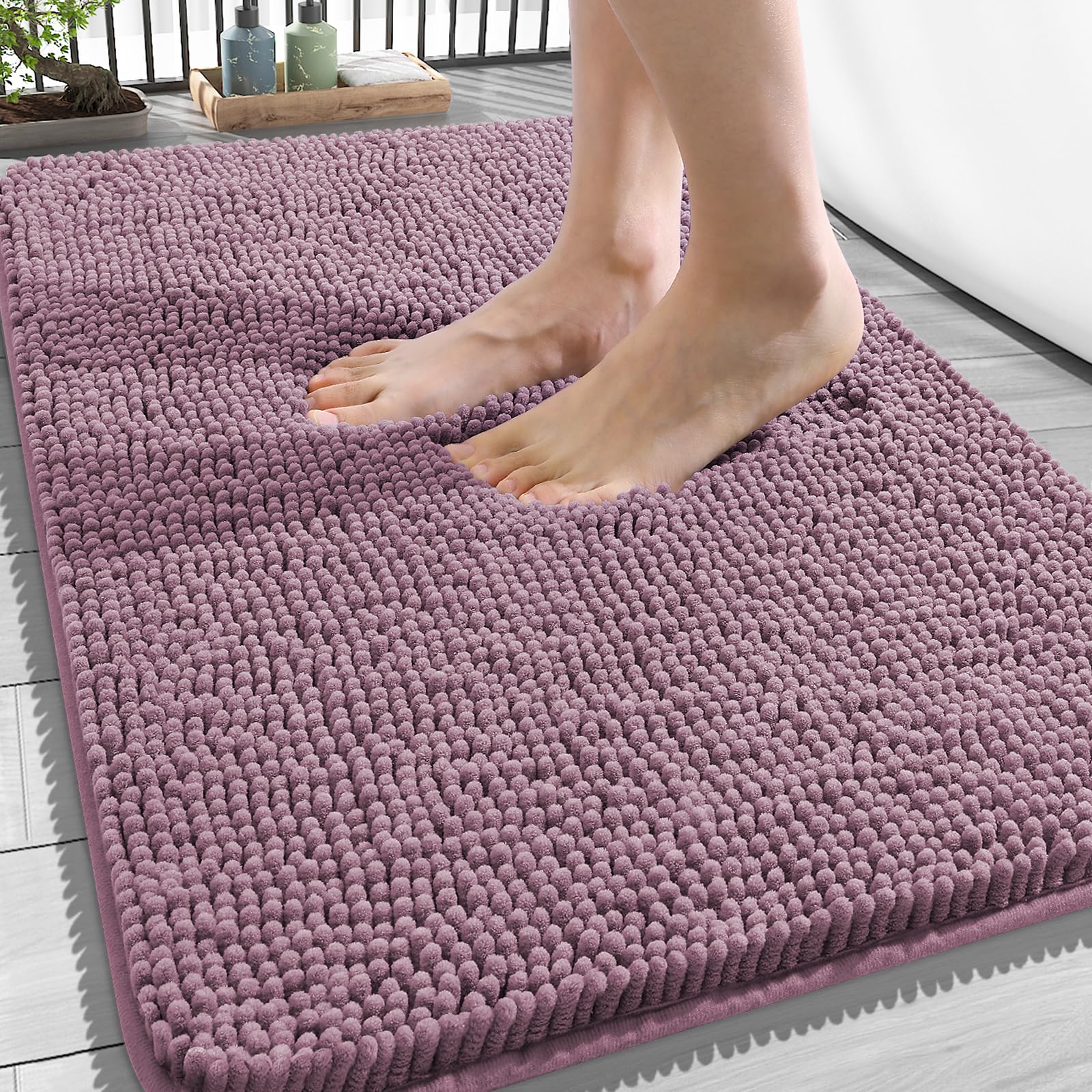 OLANLY Bathroom Rugs 34x21, Extra Soft Absorbent Chenille Bath Rugs | Deep Plum, Quick-Drying Rubber Backing, Machine Washable Bath Mat for Bathroom Floor, Tub and Shower, Home Decor Accessories