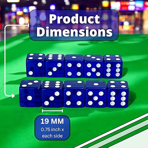 Miniatura 42 de Luck Lab Paquete de 10 dados de 0.748 in – Dados acrílicos y translúcidos D6, cuadrados con borde redondeado para casino, dados, RPG MTG DND