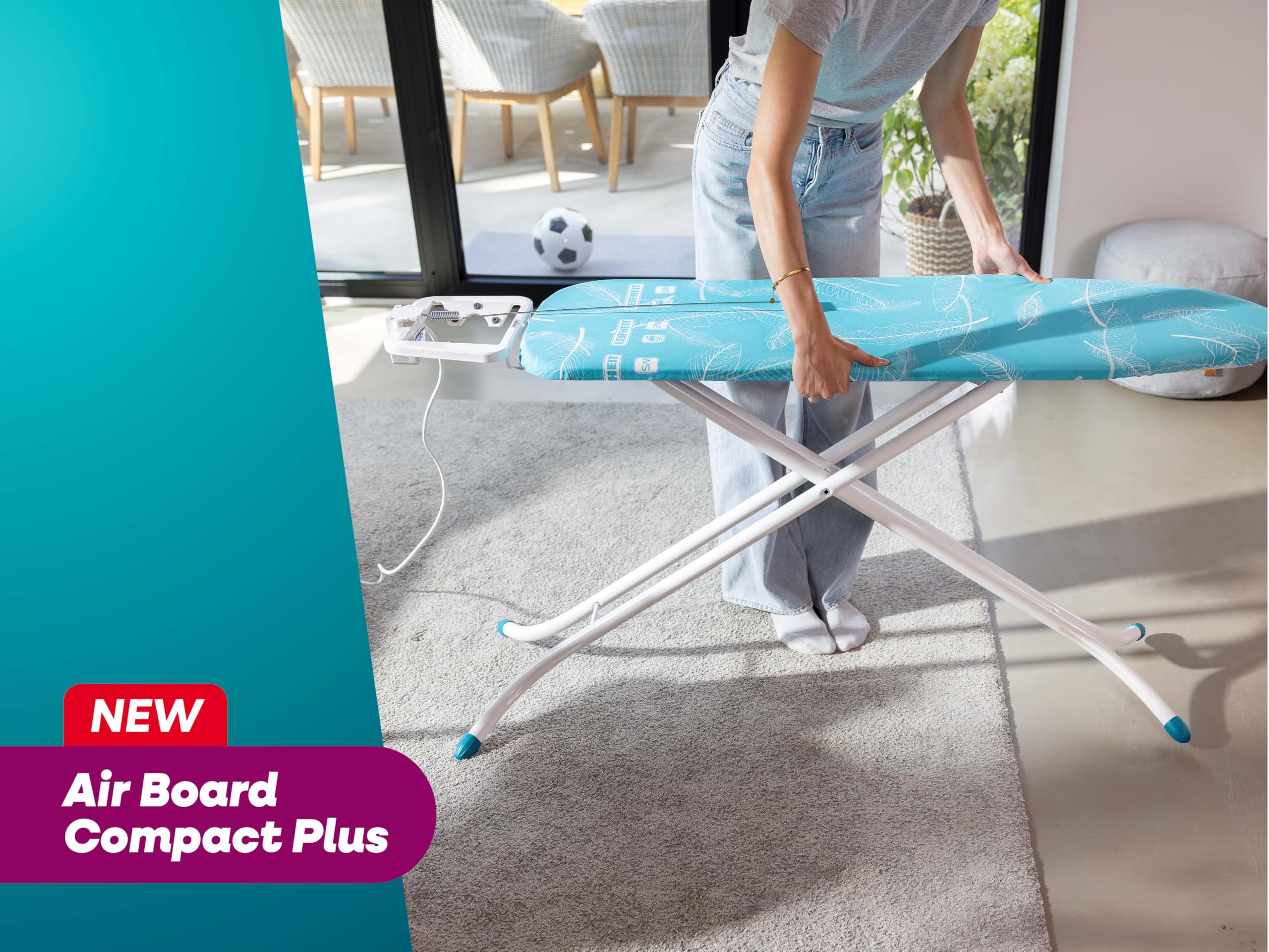 Leifheit Bügeltisch Air Board M Compact Plus, Bügelfläche 120 x 38 cm, höhenverstellbar, Bügelbrett mit Zwei-Seiten-Bügeleffekt, platzsparend verstaubar, geeignet für Bügeleisen und Dampfbügeleisen