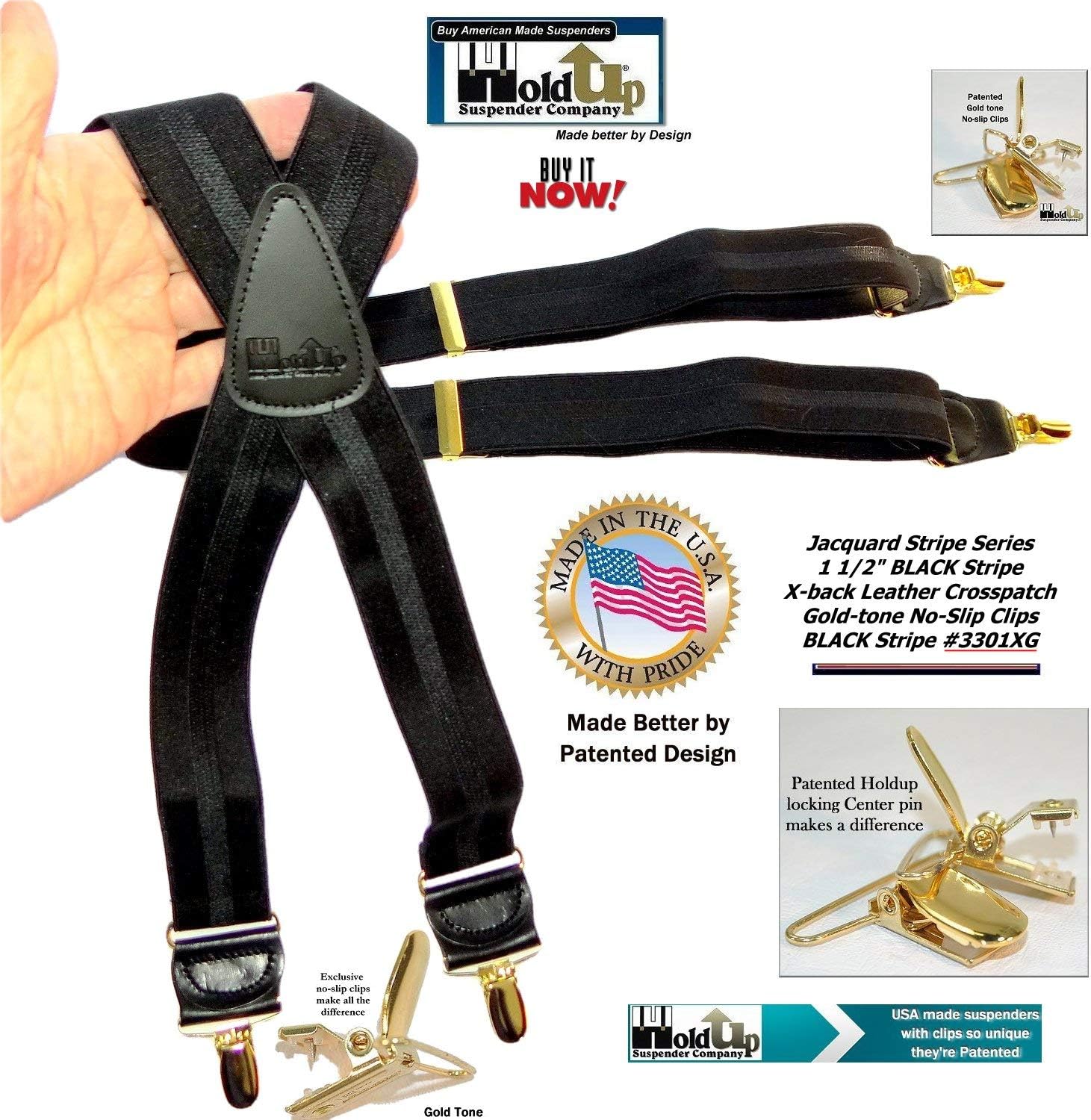 Hold-Up Suspender Company Jacquard Series Suspenders for Men X-Back Style with USA Patented Black No-Slip Clips - Image 4