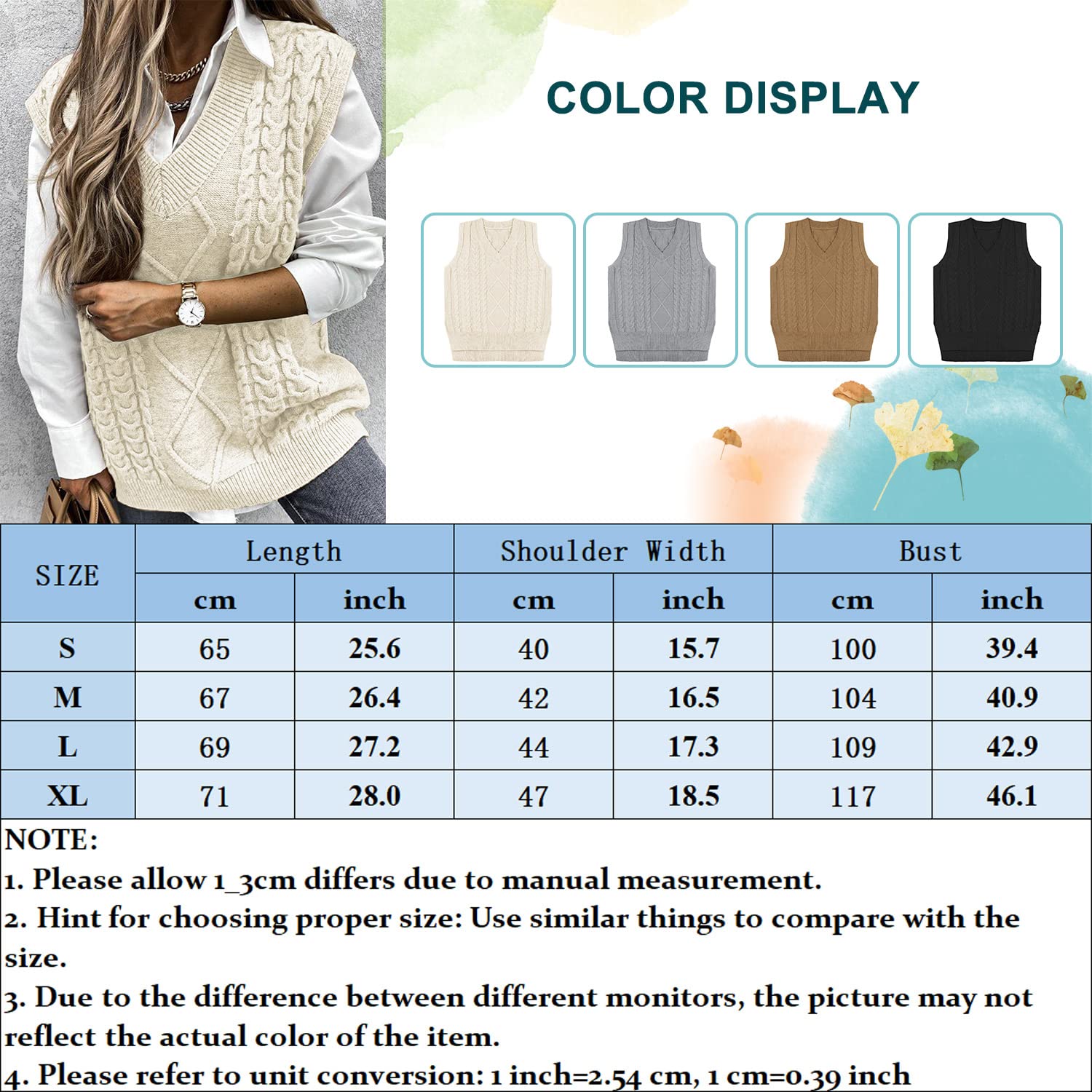 Voqeen Pull Femme Gilet en Tricot sans Manches Blouson Col V Pullover Chandail Chaud Bureau Tops Automne Hiver Veste Sweater Simple Cadeaux de Noël La Saint-Valentin Anniversaire