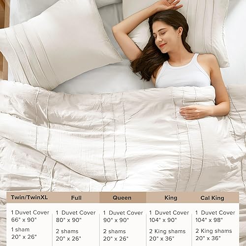 Miniatura 6 de Comfort Spaces Juego de funda de edredón color crema tamaño Queen, funda de edredón plisada de 3 piezas, para todas las estaciones, ligera, similar