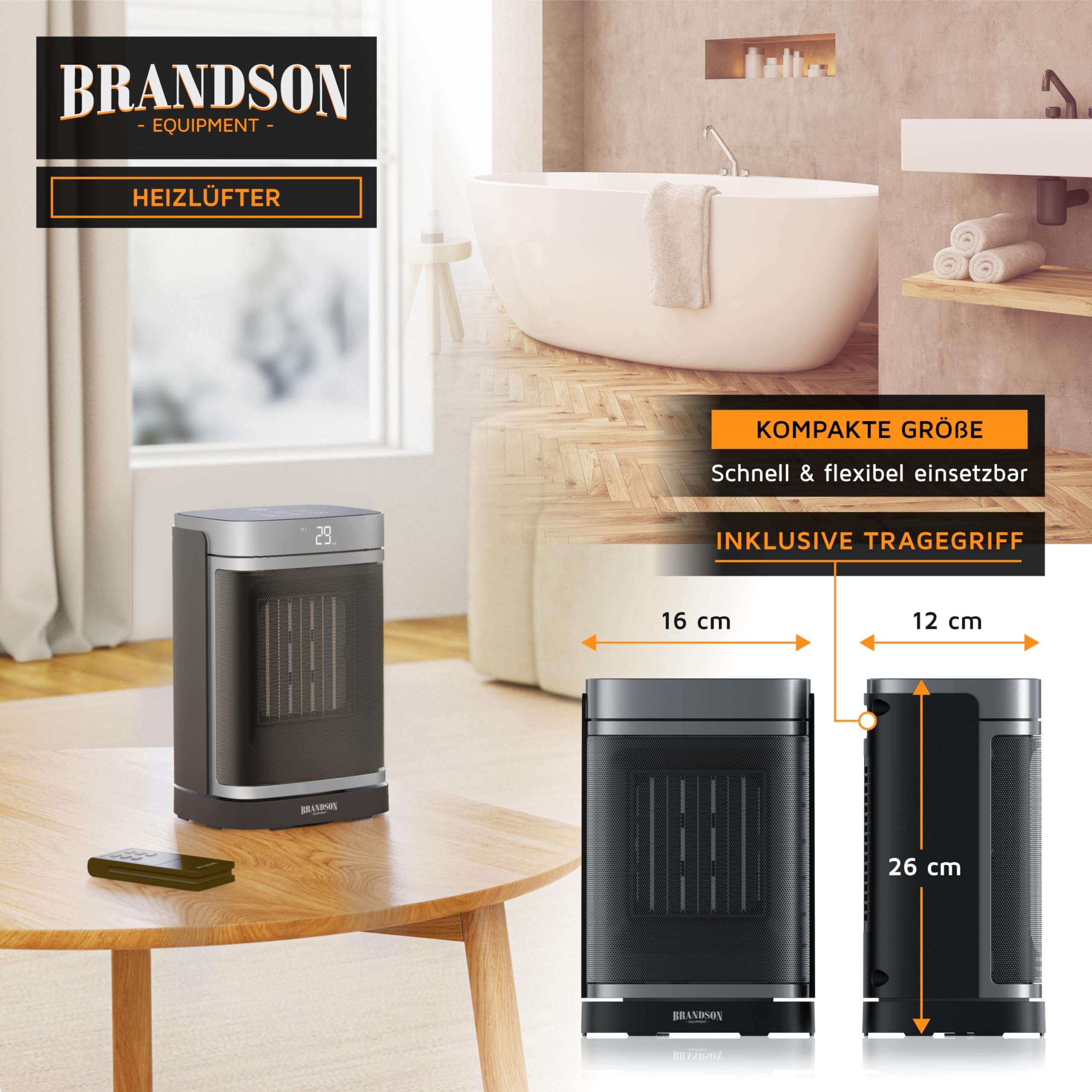 Brandson - Heizlüfter energiesparend leise - Oszillation - mit Fernbedienung - Preisträger - ECO Modus - 2 Stufen - Kindersicherung - Timer - Heizung Keramik Heater - Bad Wohnzimmer Büro Kinderzimmer