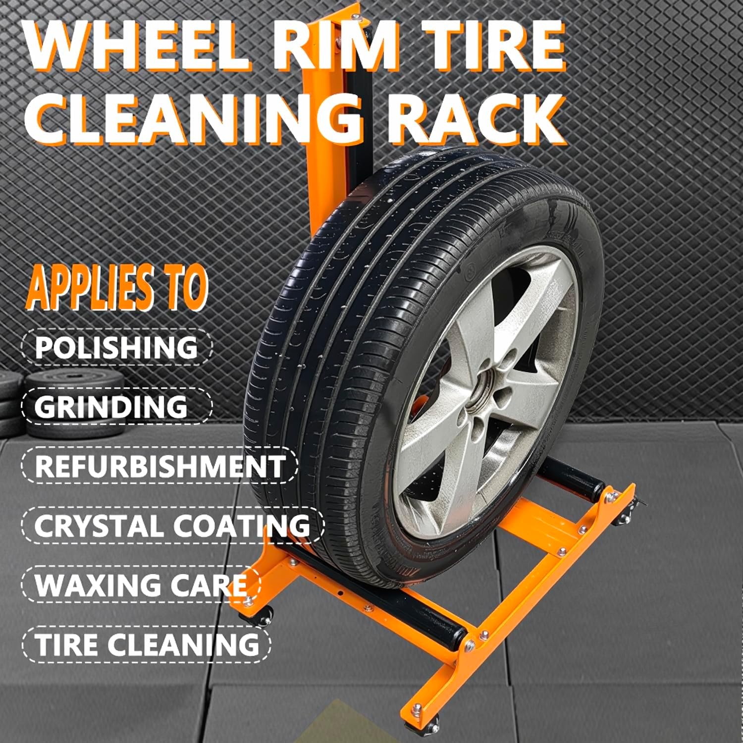 Rolling Wheel Detailing Stand – Heavy-Duty Tire Cleaning and Polishing Roller with 3-Way Rotating Rollers for Ceramic Coating, Tire Shine, Car Wheel Wash – Garage Accessory for Auto Detailers