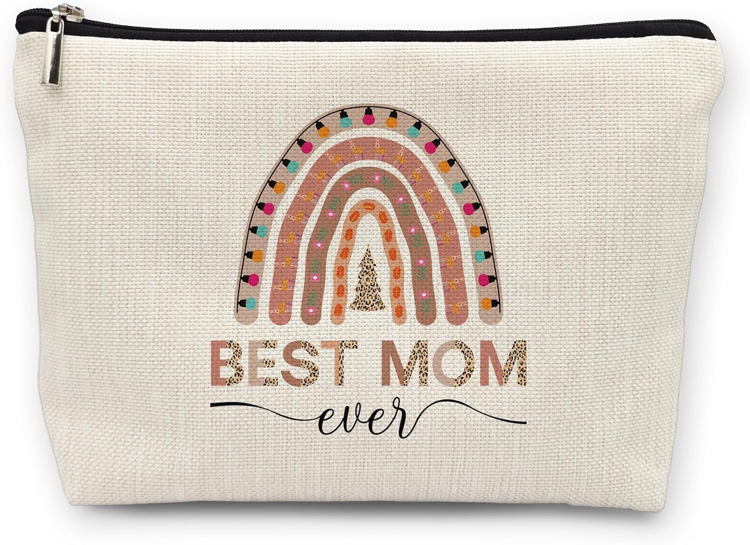huester Best Mom Ever Rainbow Makeup Bag, Best Mom Gifts for Christmas Cosmetic Bag for Women, Mother Gifts from Sons Daughters Toiletry Bags Travel Zipper Makeup Pouch