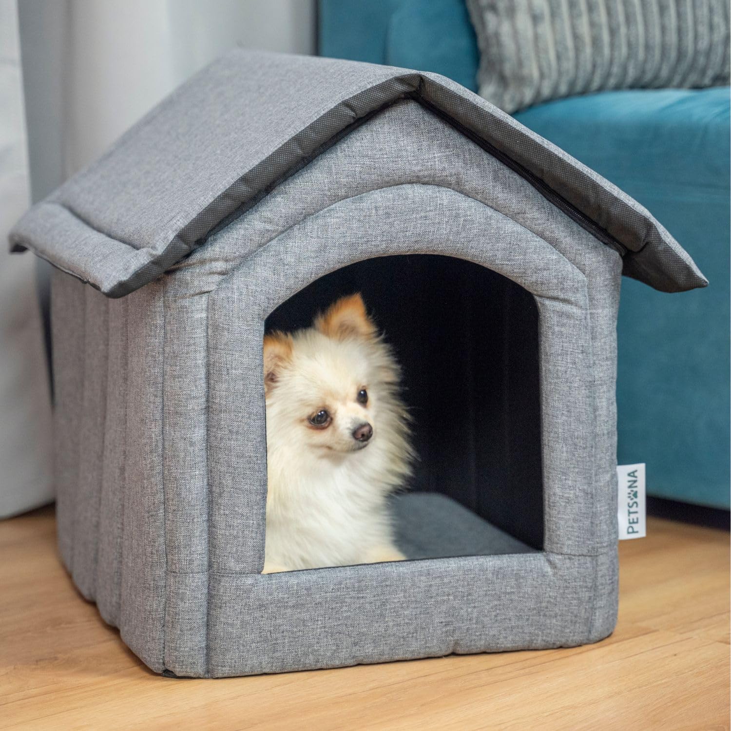 Niche pour Chien Lit pour Chat Animal Pliable avec Toit Amovible Lit De Grotte Animal De Compagnie Couchage Taille M, Gris