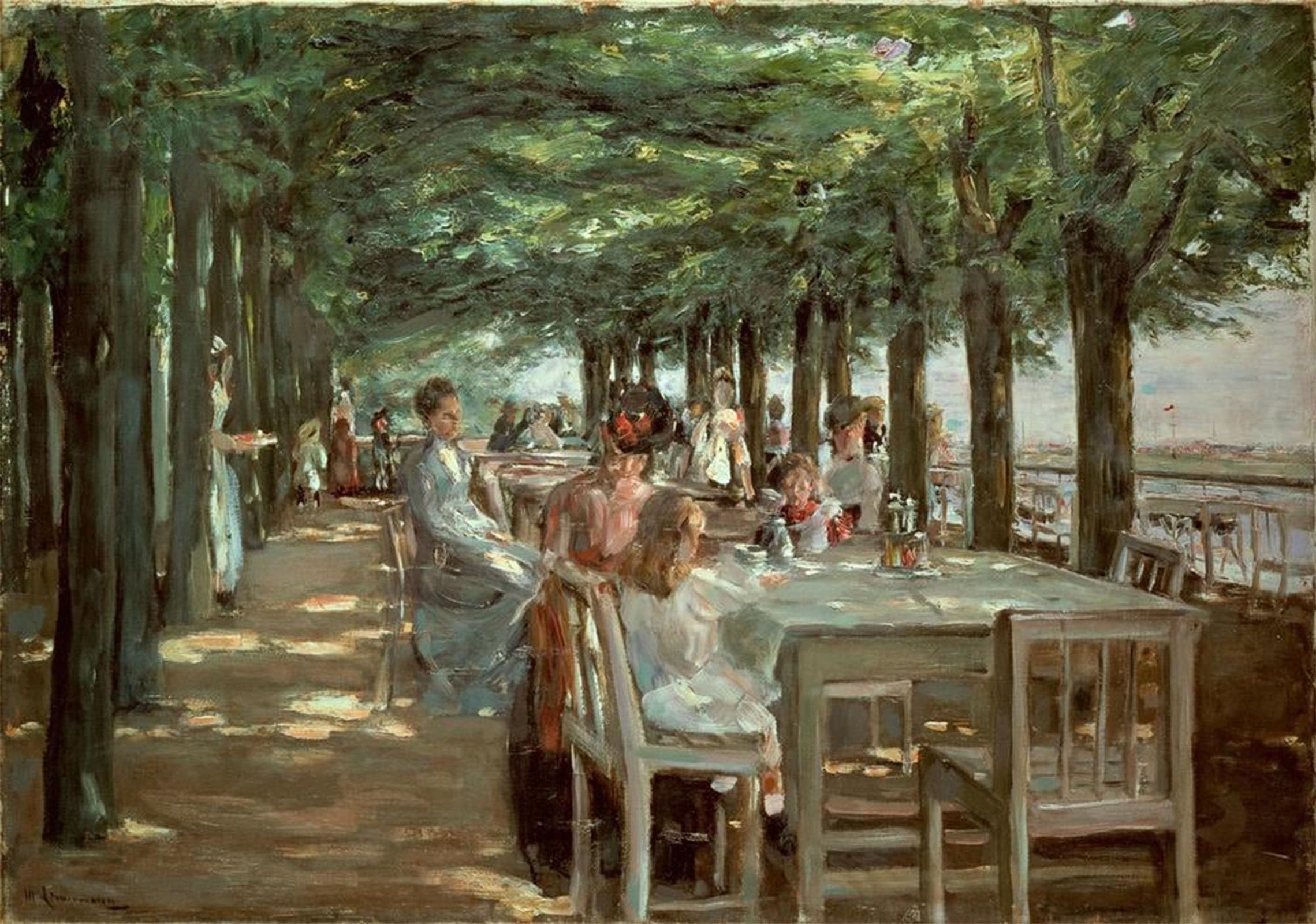 SERENDIPITP Abstract Painting Mural Print Picture Wall Decor Painting Terrace in the restaurant Jacob in Nienstedten on the Elbe by Max Liebermann Vintage Wall Artwork for Home Decor 60x90cm