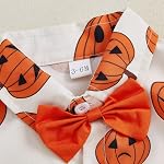Newborn Baby Halloween Pumpkin Romper Boys Girls Button Down Bowknot Shirt Short Sleeve Jumpsuit Birthday Bodysuit