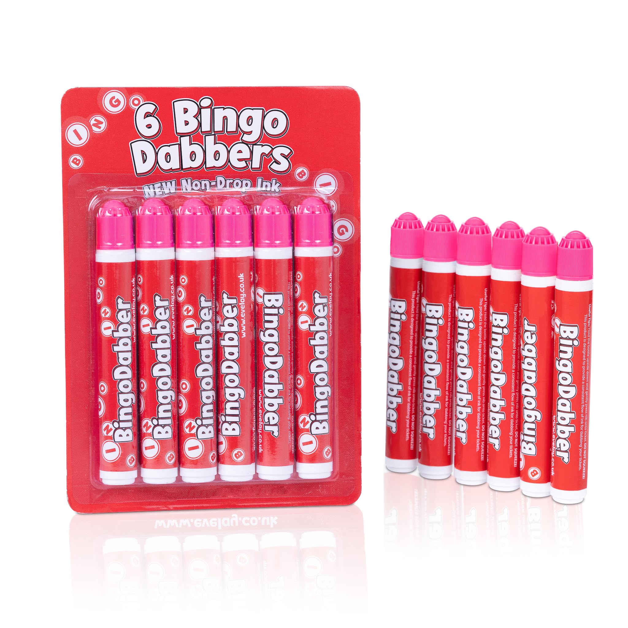 evelay 6 Bingo Dabbers - 20ml Slimline Markers, Pink