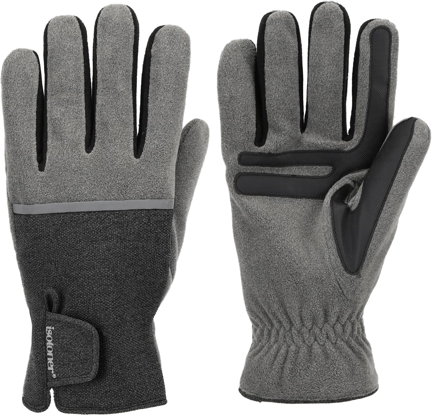 isotoner mens Water Repellent Tech Stretch Touchscreen Gloves With Velcro Closure
