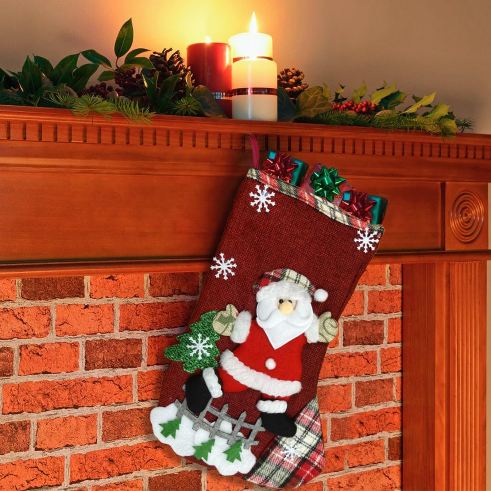 Confezione da 4 calze natalizie con Babbo Natale, pupazzo di neve, renna, decorazioni natalizie, confezione da 4, grandi calze di Natale per le vacanze, decorazioni per la casa e feste di