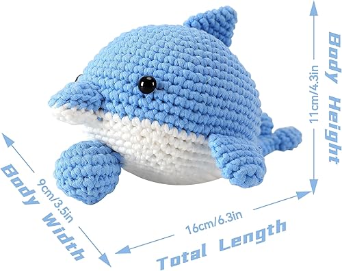 Miniatura 5 de VIVIDOX Paquete de 2 kits de ganchillo de delfín para principiantes, adultos y niños con hilo fácil de 4.3 pulgadas de alto, juego de inicio de