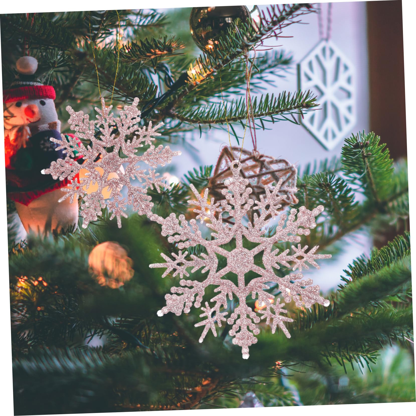 108stücke Teiliges Glitzernde Schneeflocken Weihnachtsbaum-Dekorationen Wiederverwendbare Hängende Ornamente Für Festliche Anlässe Roségold