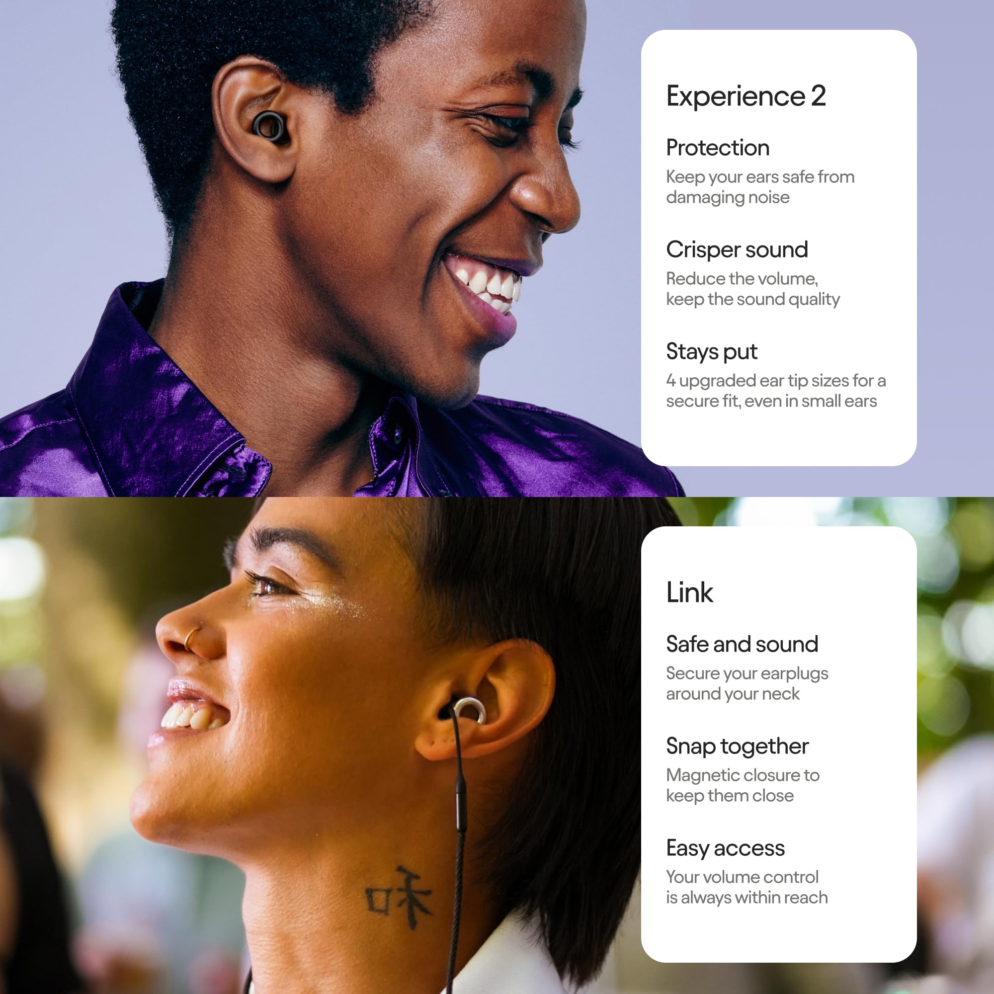 Loop Earplugs Day & Night Link Set (Zweierpack) – Experience 2 + Quiet 2 + Link | Wiederverwendbare Ohrstöpsel für Schlaf, Fokus, Geräuschempfindlichkeit, Musik, Veranstaltungen und meh
