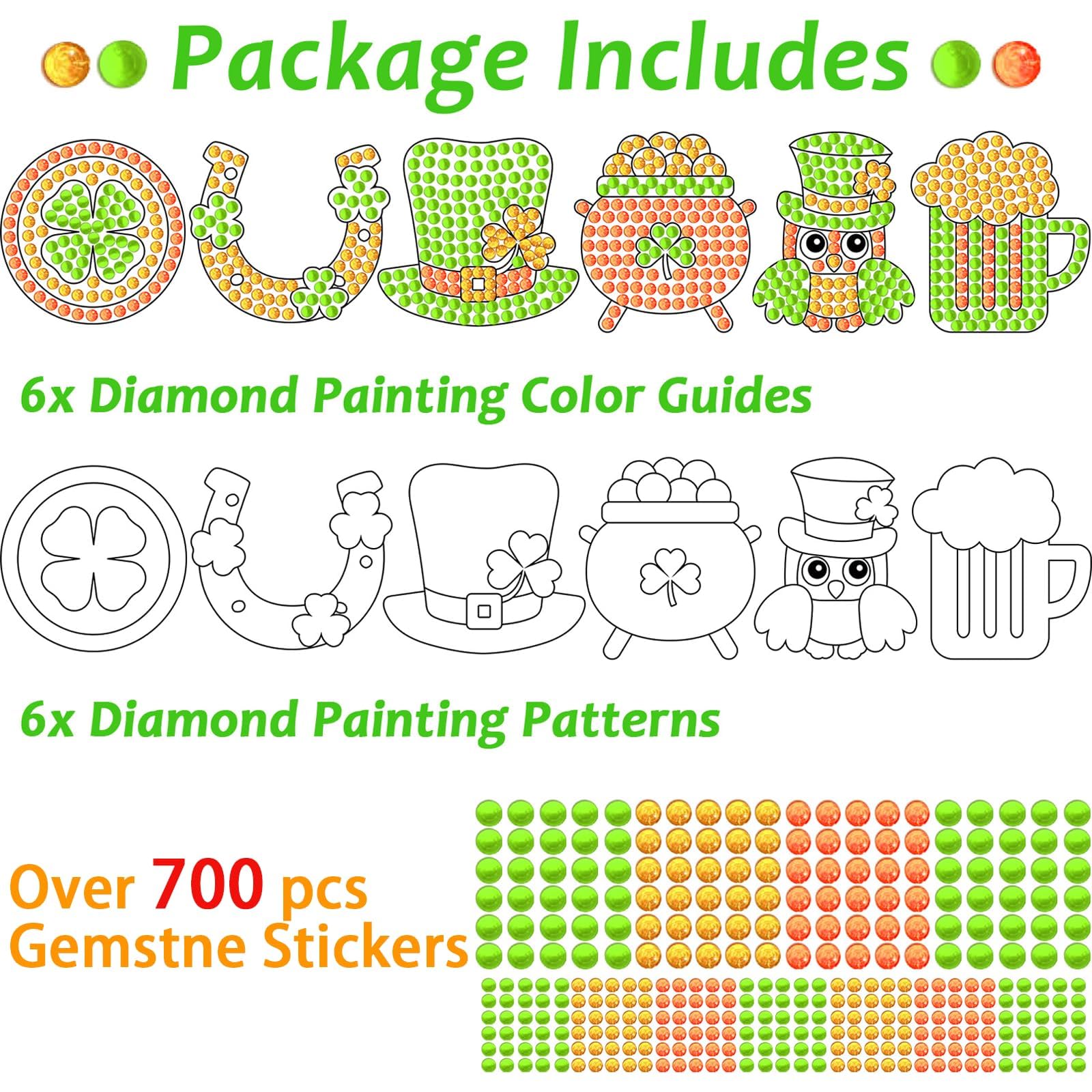 Qyeahkj 6 Pcs St Patrick's Day Arts Crafts DIY Shamrock Hat Gem Diamond Suncatcher Crafts for Kids Patrick Diamond Painting Gifts Exchange for Kids Aged 4 6 8 10 12 for Home School Party Decor