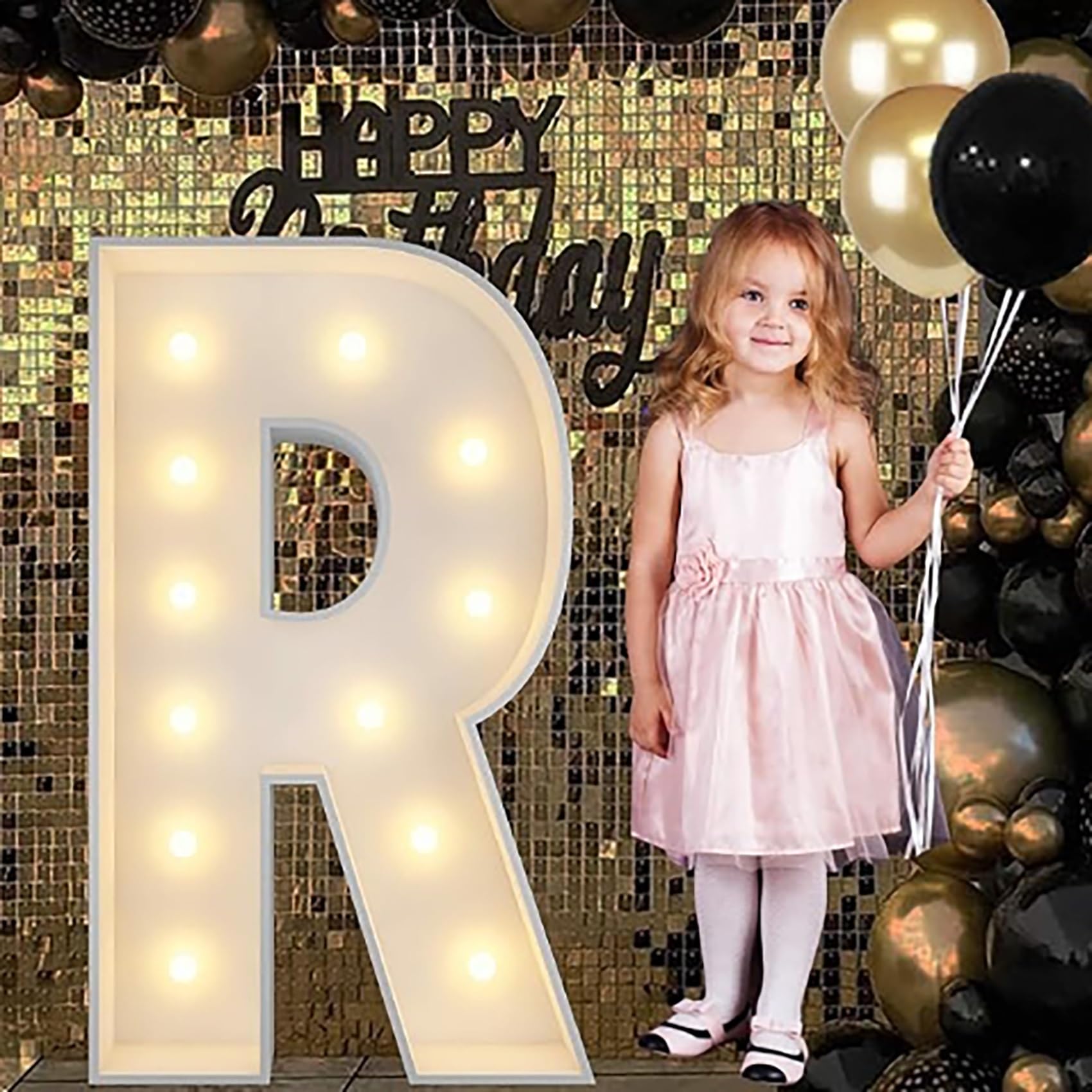 Alphabet LED Lights, 4ft Large Marquee Cardboard Letters For Birthday, Graduation Decorations Wedding Home Decoration(R,120cm/4ft)