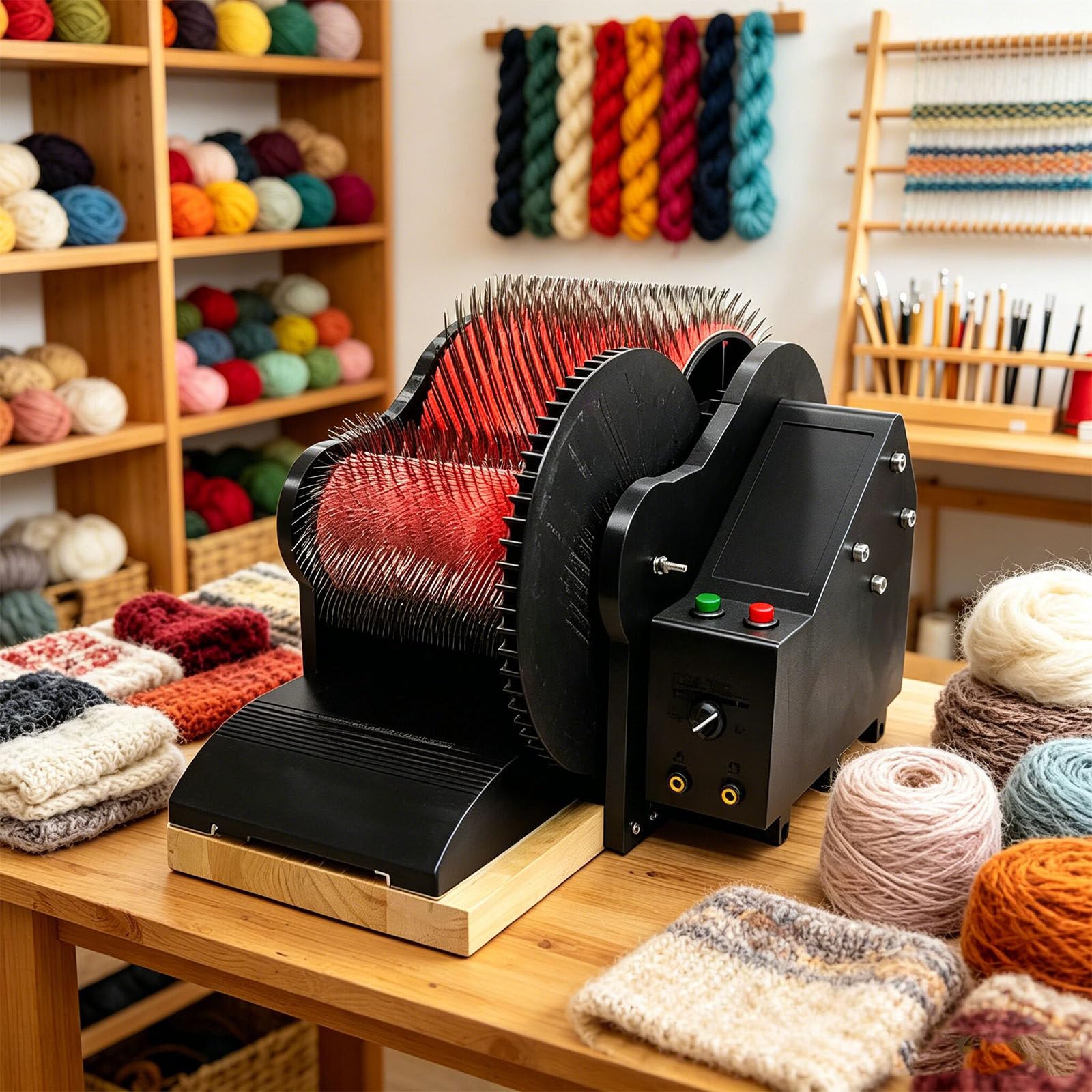 Haizethonic Multicolor Electric Wool Carding Machine,Wool Drum Carder Machine,Electric Wool Combing Machine With 2 Foot Switches,Forward Reverse,0-56 Rpm Fiber Combing,For Blending Mixing For Diy Craft Make Felt