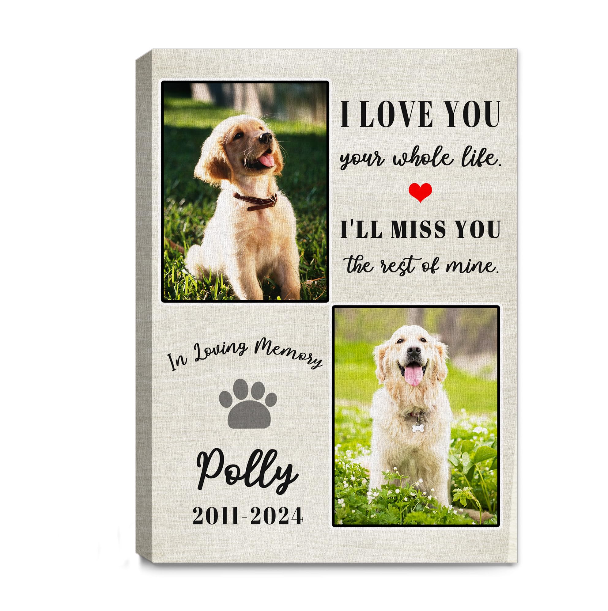 Lcyawer Personalized Pet Memorial Gifts for Dogs Customized Gifts for Dogs Cats Custom Loss of Pet Sympathy Gift Canvas Dog Loss Gift Canvas with Picture Name