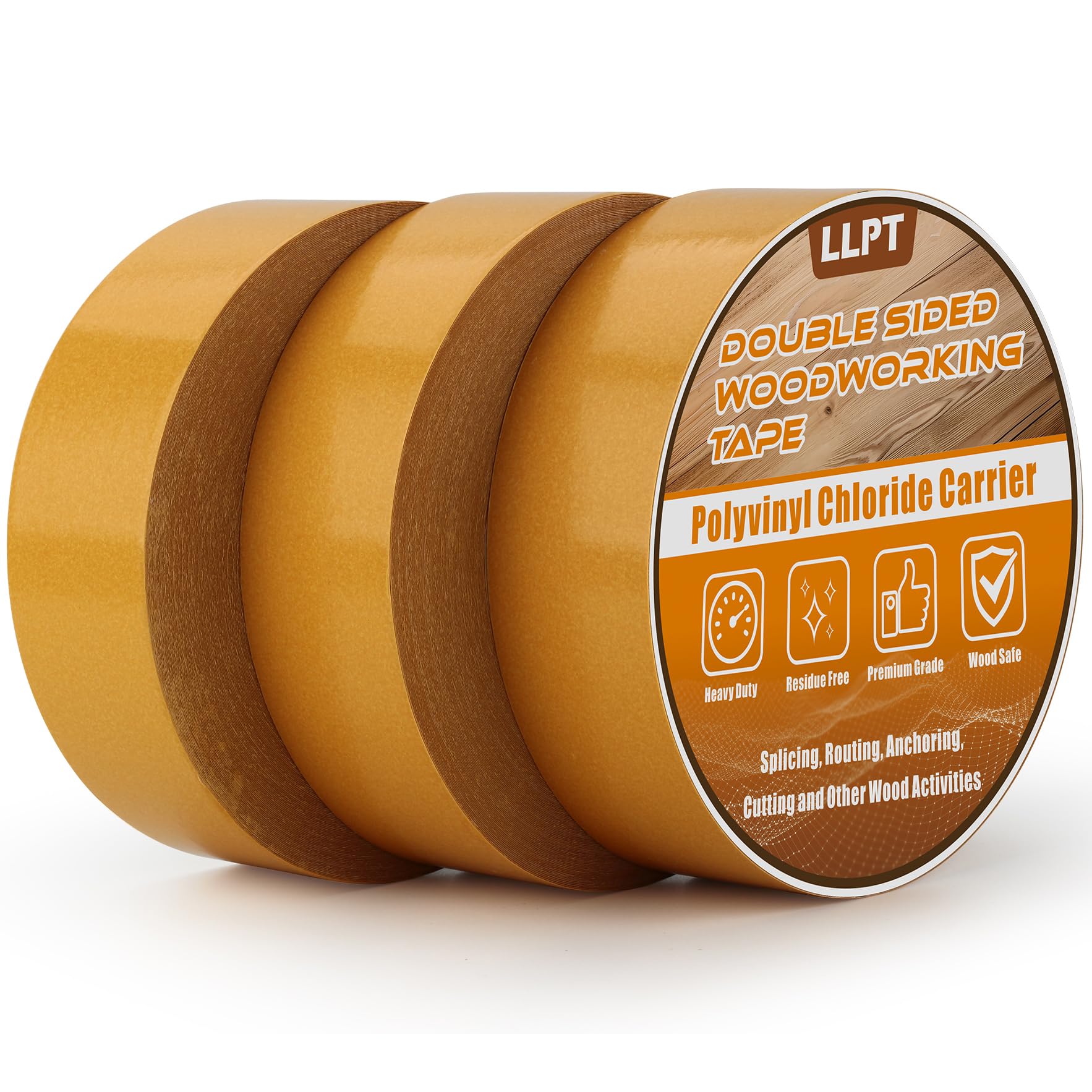LLPT Double Sided Woodworking Tape 1.5" x 90Ft Each 3 Pack Double Face Turner Woodworker Adhesive Tape Removable Residue Free for Wood Template (