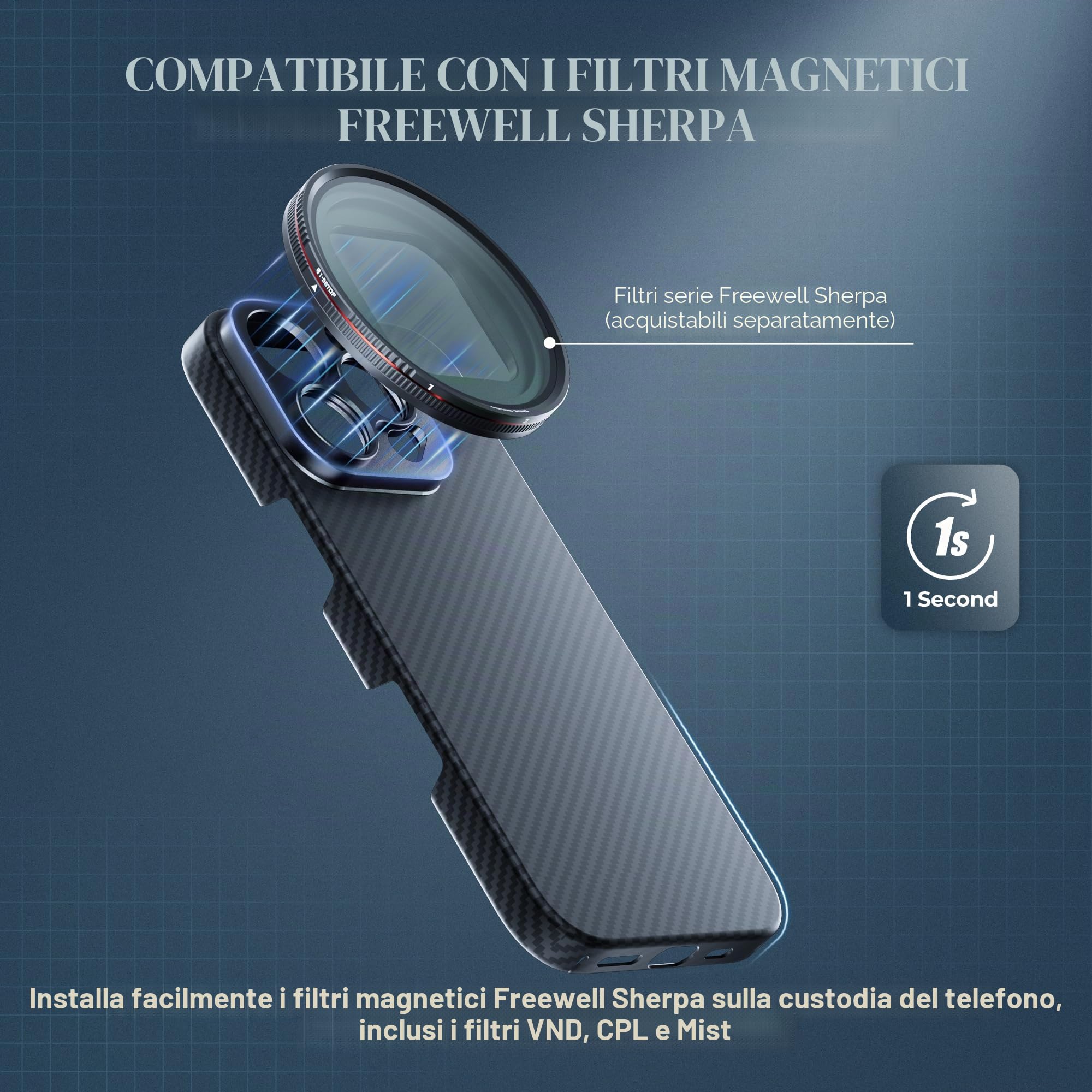 FREEWELL Custodia Pro Filmmaker per iPhone 16 Pro - Filtri magnetici e supporto obiettivo da 17 mm nero