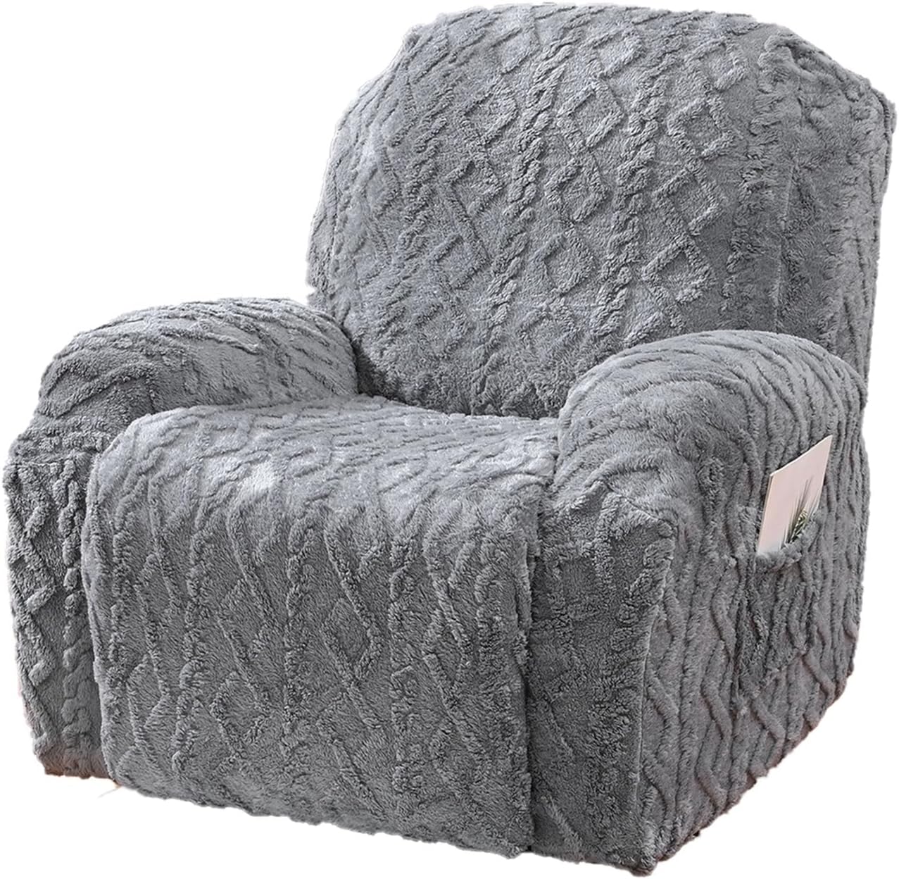 Morbuy Jacquard Recliner Covers for Recliner Chair Stretch, Solid Color 4 Pieces Recliner Slipcovers with Elastic Bottom Recliner Sofa Covers with Pocket Recliner Couch Cover (Grey)
