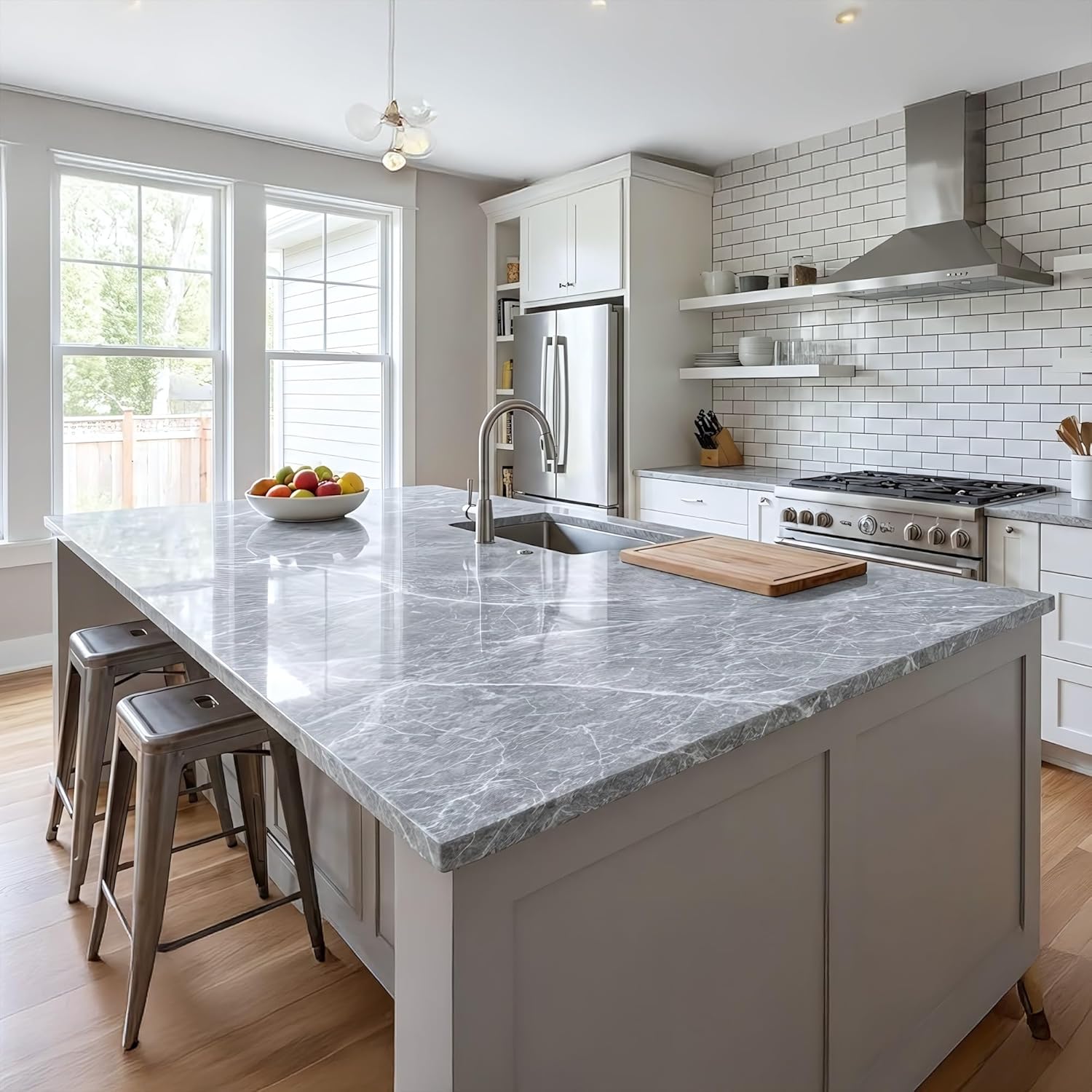 Glossy Grey Marble Contact Paper Waterproof Peel and Stick Wallpaper for Kitchen Countertop Cabinet Desk Grey Stone Self Adhesive Vinyl Wrap Furniture Shelf Table Wall (15.7 x 78.7 Inch)
