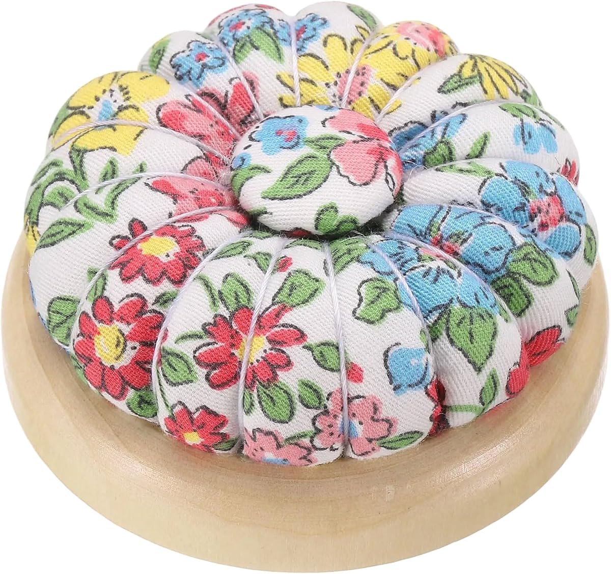 HARFINGTON Pin Cushions Sewing Cute Needle Japanese Style Cushion Needle Holder Pincushions Magnetic Top Wooden Base for Sewing Quilting Needlework DIY Crafts, Floral White