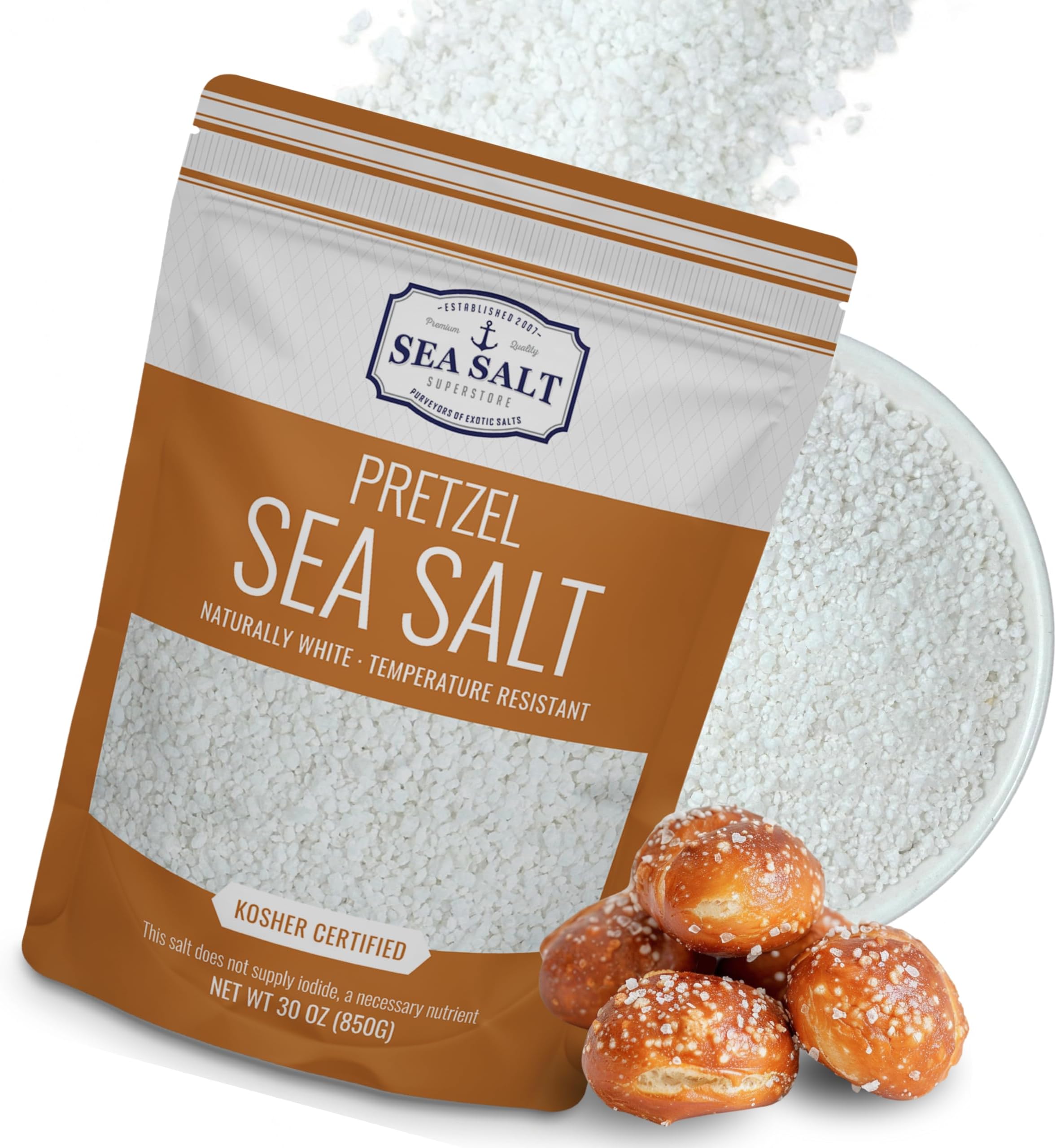 Pretzel Coarse Sea Salt for Soft Pretzels, Heat Resistant Bagel and Soft Pretzel Salt, All Natural for Baking, 30 oz Bag