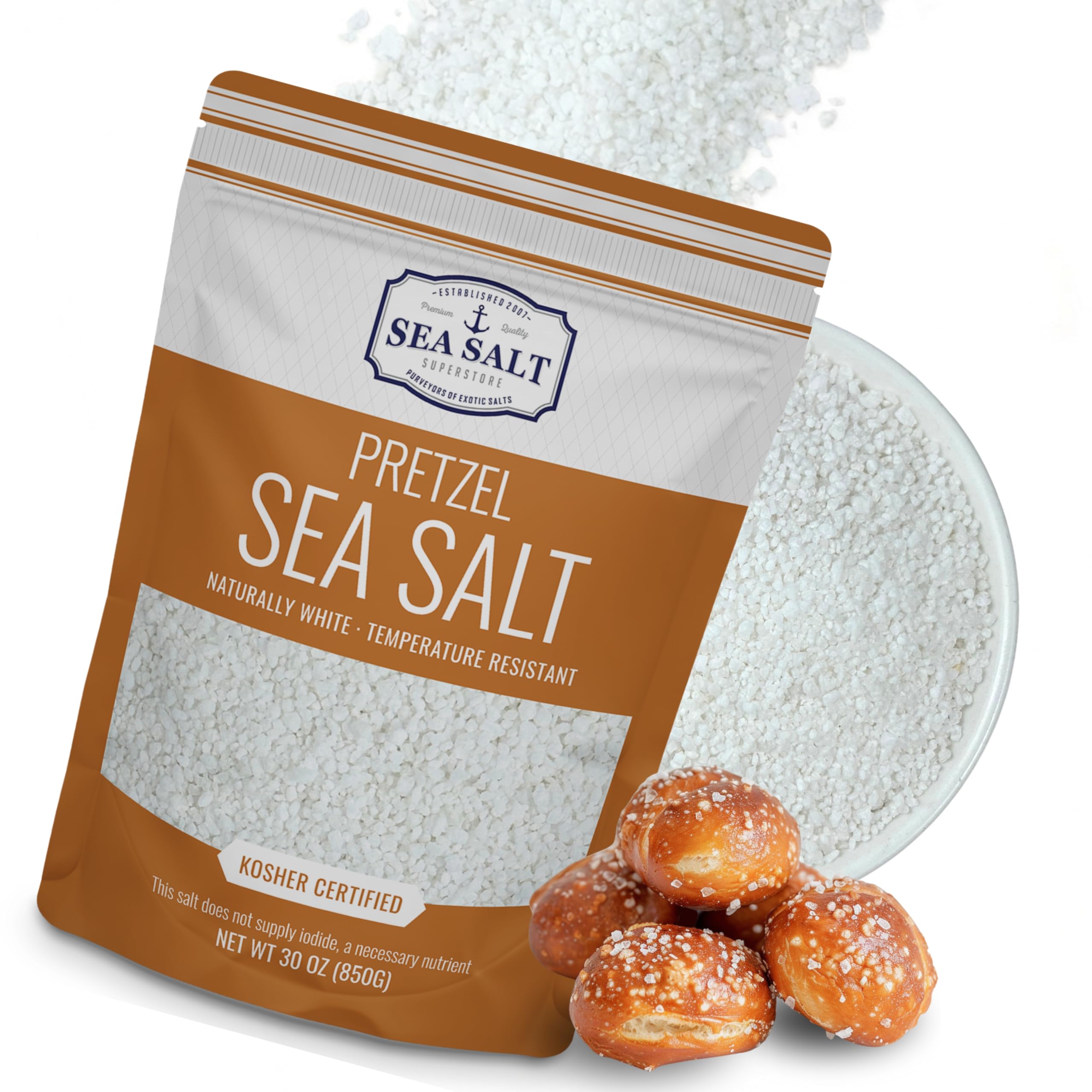 Pretzel Coarse Sea Salt for Soft Pretzels, Heat Resistant Bagel and Soft Pretzel Salt, All Natural for Baking, 30 oz Bag