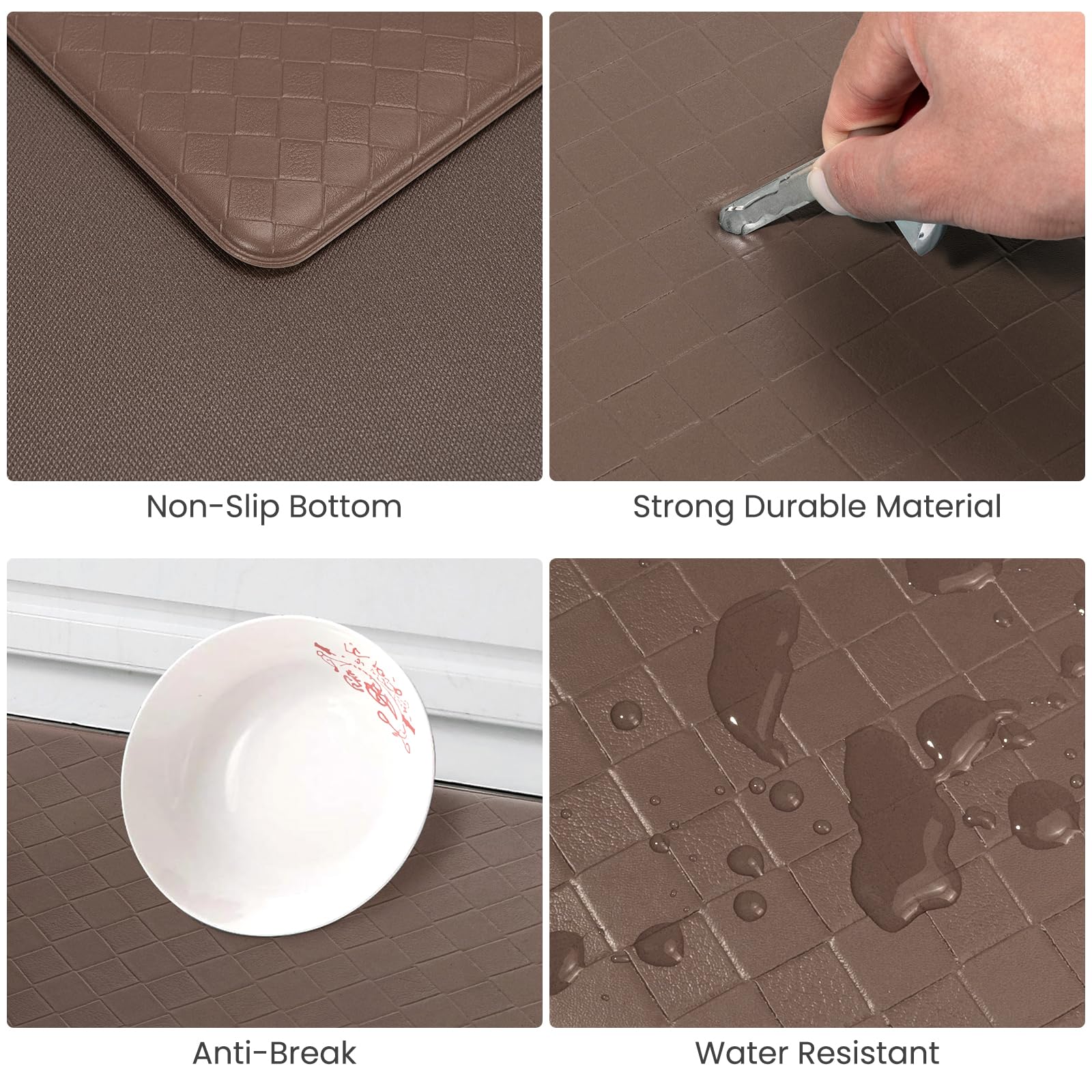 Fovlaurs Kitchen Rugs Set of 2 Cushioned Anti Fatigue Floor Mat Standing Desk Mats Non-Slip Waterproof PVC Foam Ergonomic Comfort Rug for Home Kitchen Sink Office Laundry, 17.3"x28"+17.3"x60", Brown