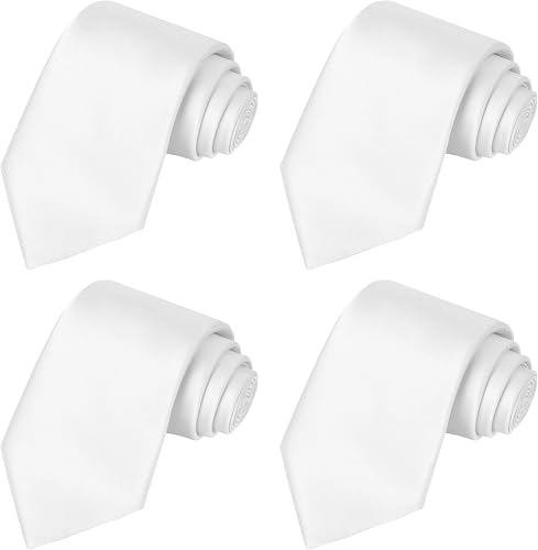 KissTies 4PCS Ties For Men White Solid Tie Wedding Neckties + 1 Gift Box
