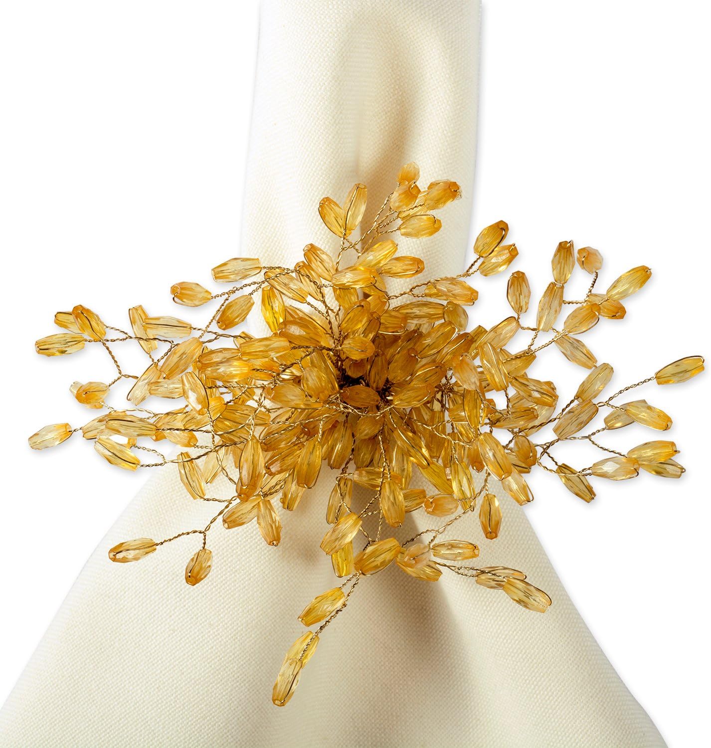 DII Christmas Thanksgiving Holiday Tabletop Décor Collection Decorative Napkin Ring Holder Set, 4" Diameter, Gold Beaded Starburst, 6 Piece