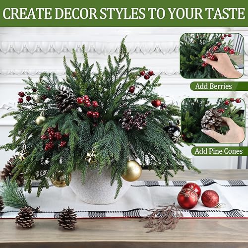 Miniatura 3 de 12 ramas de pino Tallos de pino artificiales de tacto real Púas de vegetación de Navidad para coronas de bricolaje, guirnaldas y arreglos de