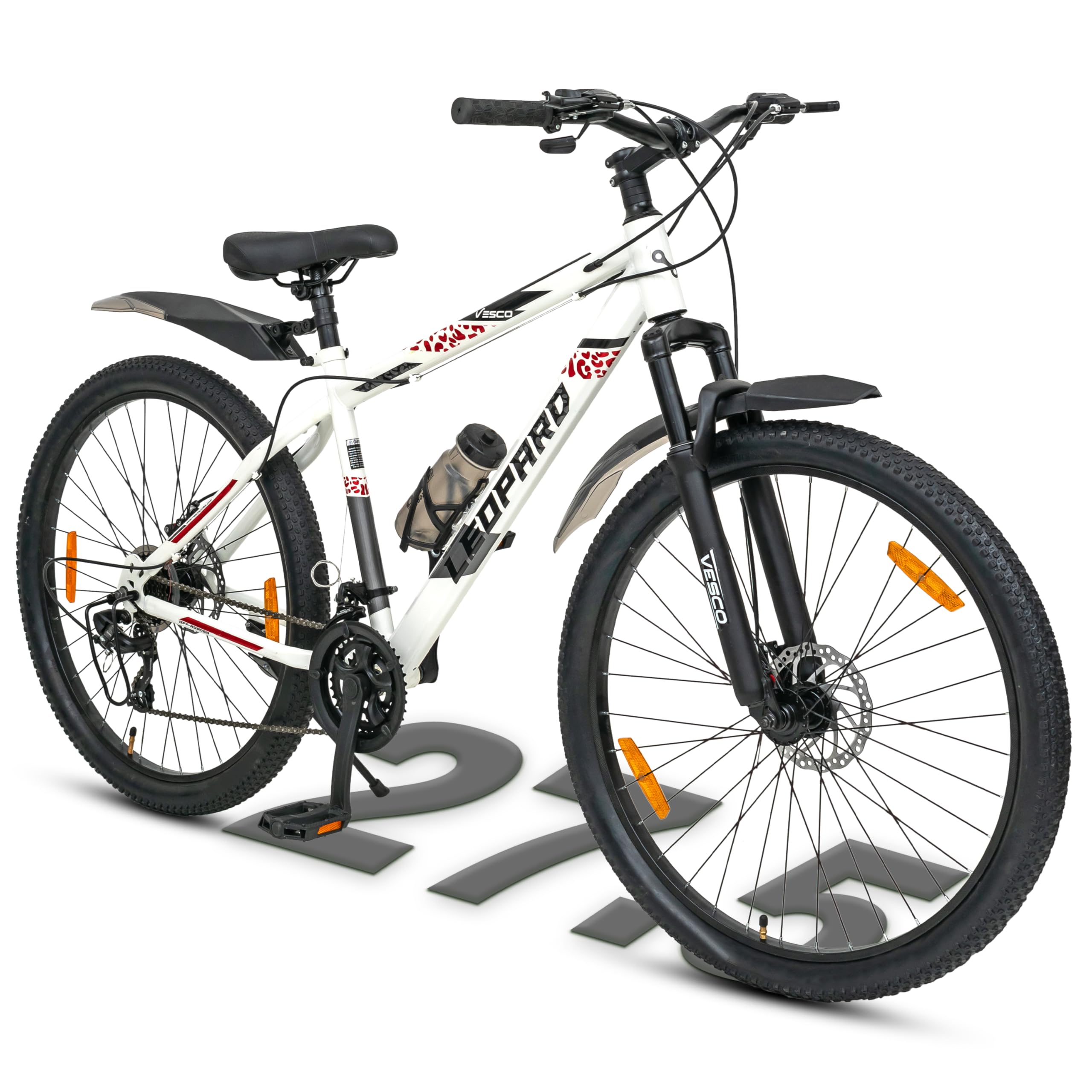 vesco leopard 27.5-t mtb 21 speed gear cycle for men | front suspension | dual disc brake | frame 18 inch | mountain bike | ideal for 17+ years adult men & women (white)
