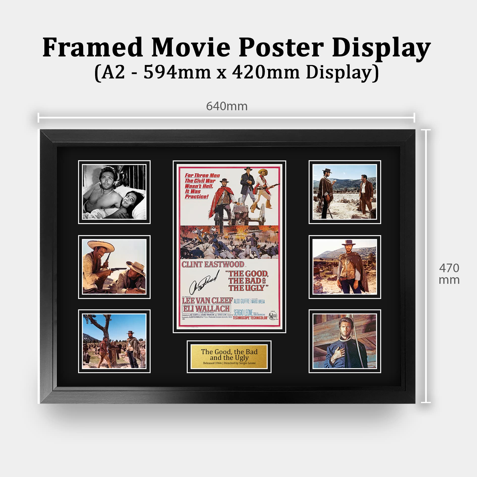 Poster Encadré A2 The Good, The Bad & The Ugly - Reproduction Signée Pour Fans De Cinéma