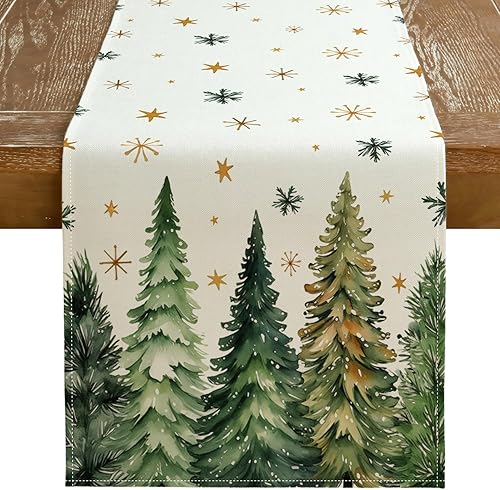 Miniatura 13 de GEEORY Camino de mesa de Navidad de 13 x 72 pulgadas, camisetas de Navidad, copos de nieve, decoración de mesa de granja para cocina, comedor, Rojo