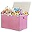 122L Large Toy Box Chest with Lid, Foldable Toy Storage Organizer Bin Boxes with Removable Divider for Kids, Boys, Girls, Nursery, Playroom, 26x17 x17(Linen Pink)