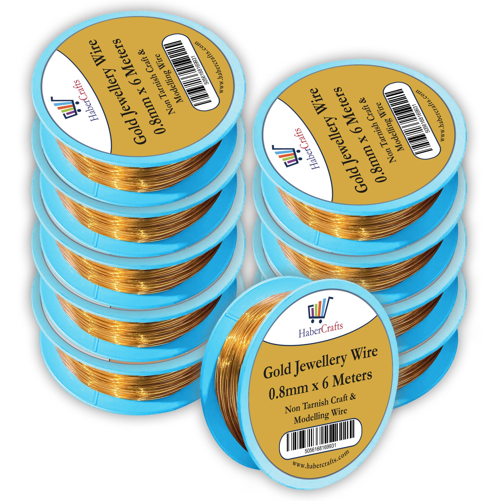 Habercrafts Gold - 0.8Mm 0.8Mm Gold Jewellery Wire Tarnish Proof Brass Bendable Metal Wire For Jewellery Making Sculpting Modelling Crafts Wire Weaving & Wrapping (0.8Mm - Gold - 20 Gauge - 10 Spools - 60 Meters)