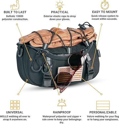 Miniatura 2 de Odinsberg Multifunctional Bicycle & Motorcycle Handlebar Bag, 3L Water Resistant, Compatible with Most Handlebar Types, Black