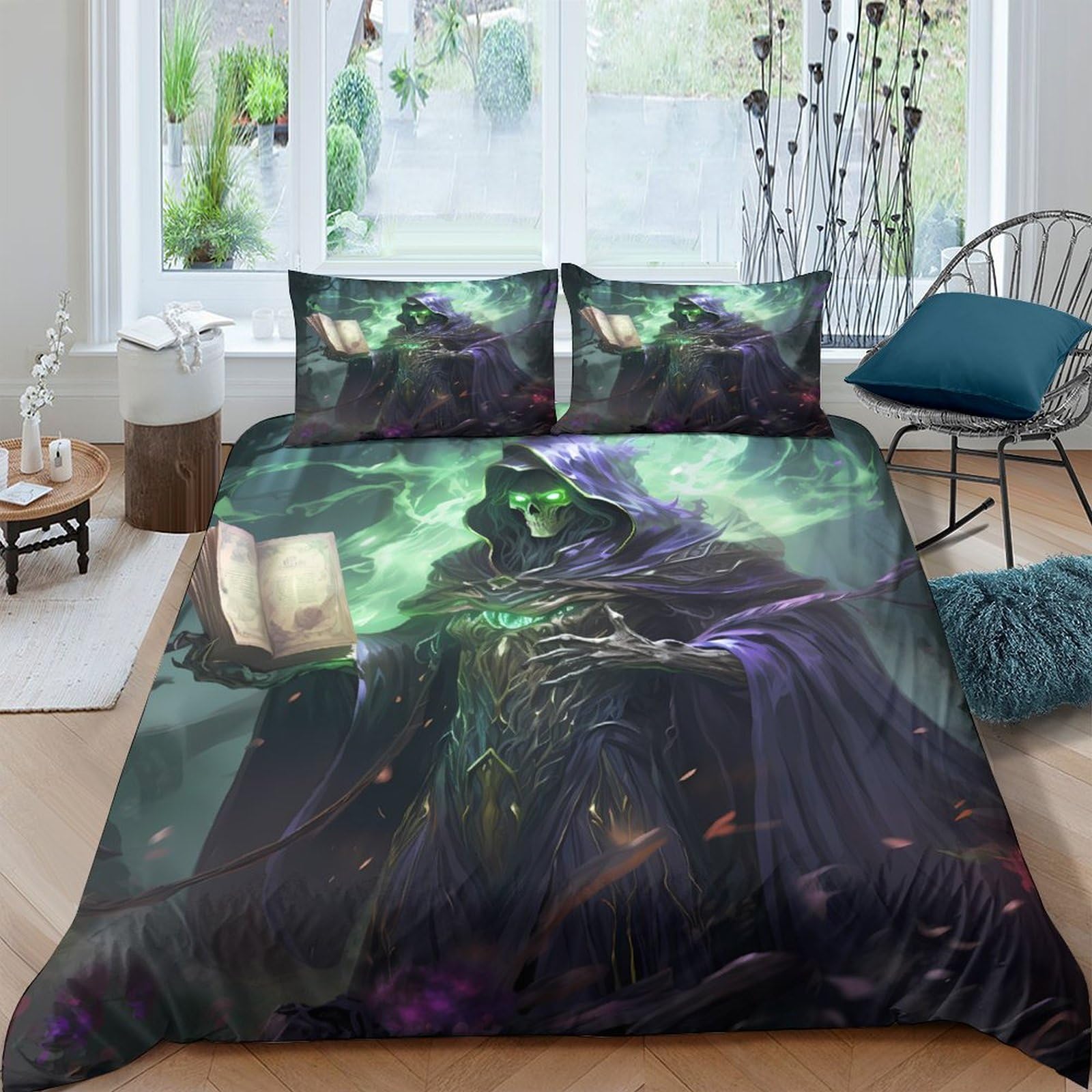 Ctjqhvkz Style-8 3D Printed Dark Fantasy Fitted Sheet Microfiber Soft Breathable Wizard Skull Mattress Cover For Bedroom Dorm Decor Single（135X200cm）