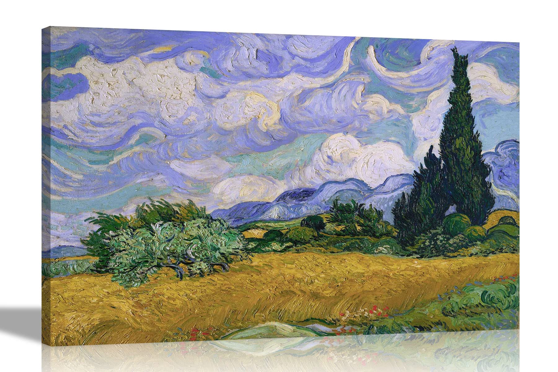 Artley Prints Wheat Field With Cypresses By Vincent Van Gogh Canvas Wall Art L Colourful Framed Pictures L Landscape Artwork 51 X 35Cm (20 X 14 Inches)